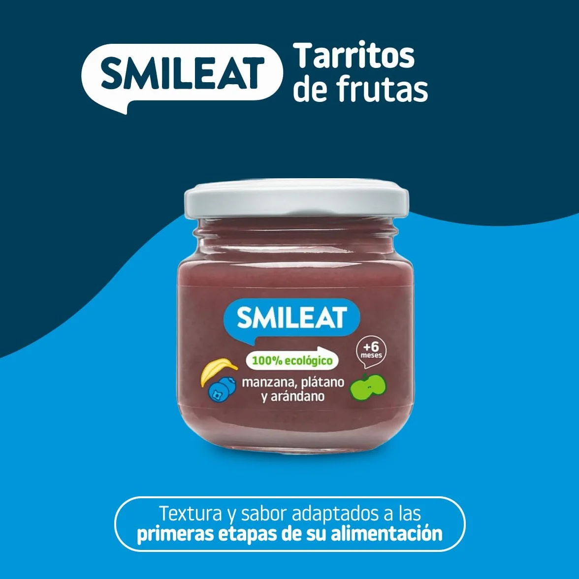 Smileat Tarrito de Frutas Ecológicas Manzana Plátano Arándano +6 Meses 130g