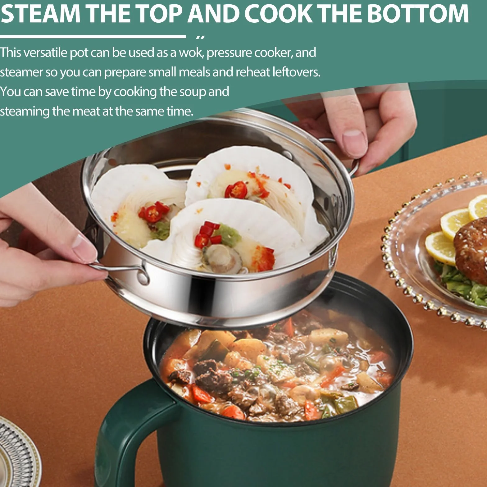 Olla eléctrica multiuso antiadherente portátil para cocina, vaporizador, sartén ramen rápido