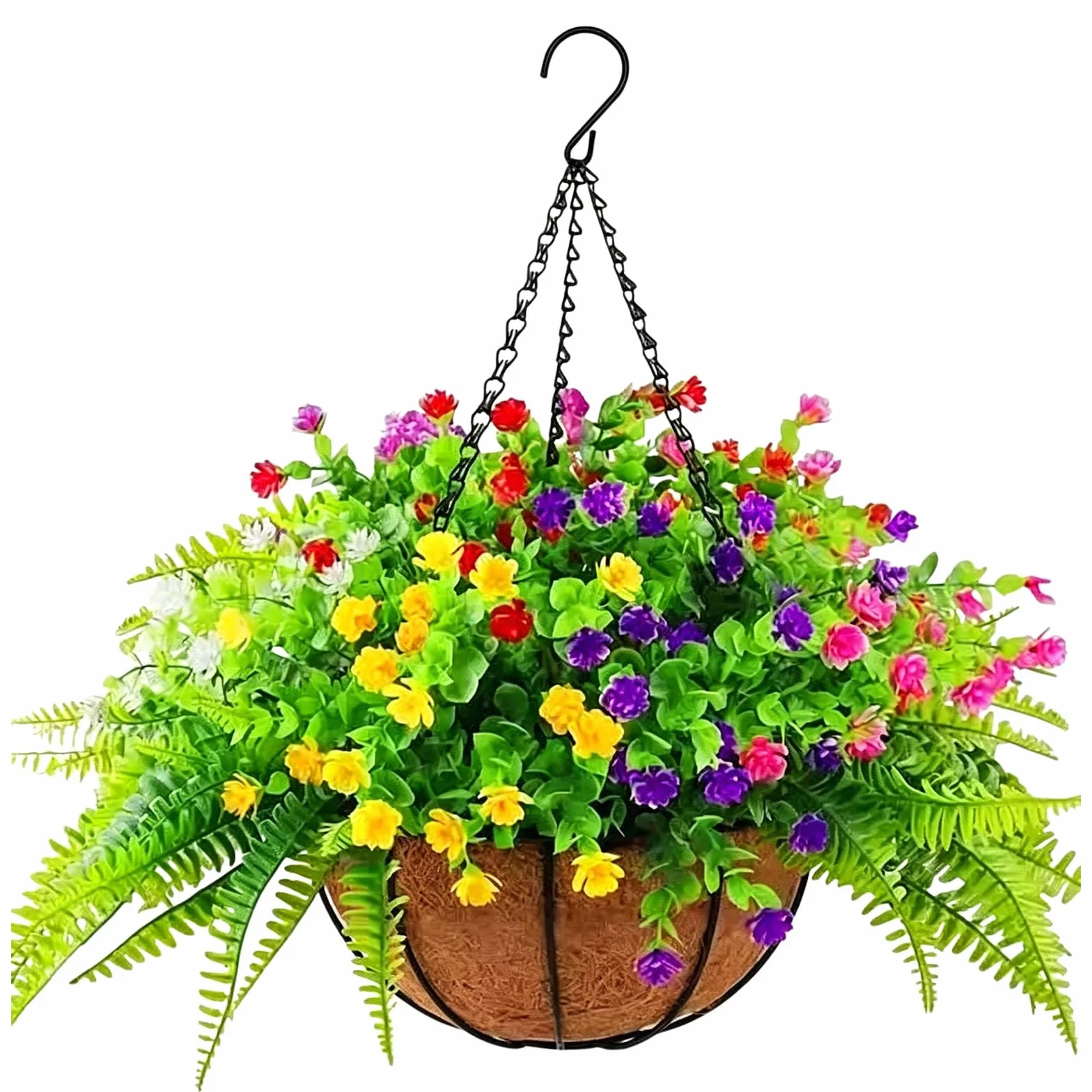 Artificial Hanging Flowers for Outdoors, Fake Hanging Plants Basket Realistic Decor for Patio Porch Balcony Garden (AR)