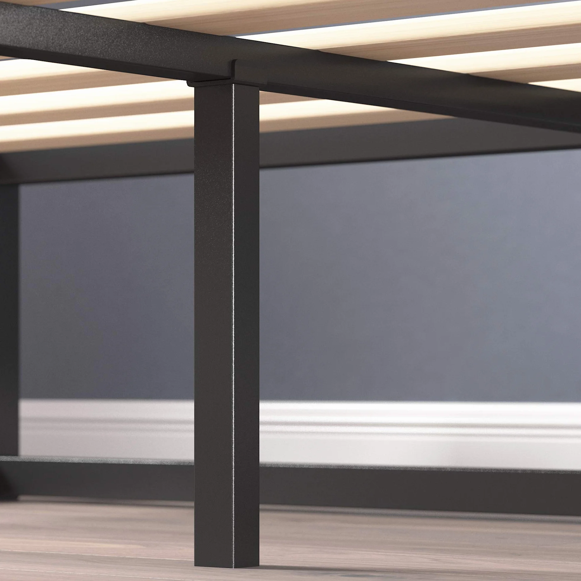 Zinus Joseph Somier 135x190 cm - Altura 25 cm - Base Cama Matrimonio en Acero - Láminas de Madera - Montaje Fácil- Espacio de Almacenamiento - Negro