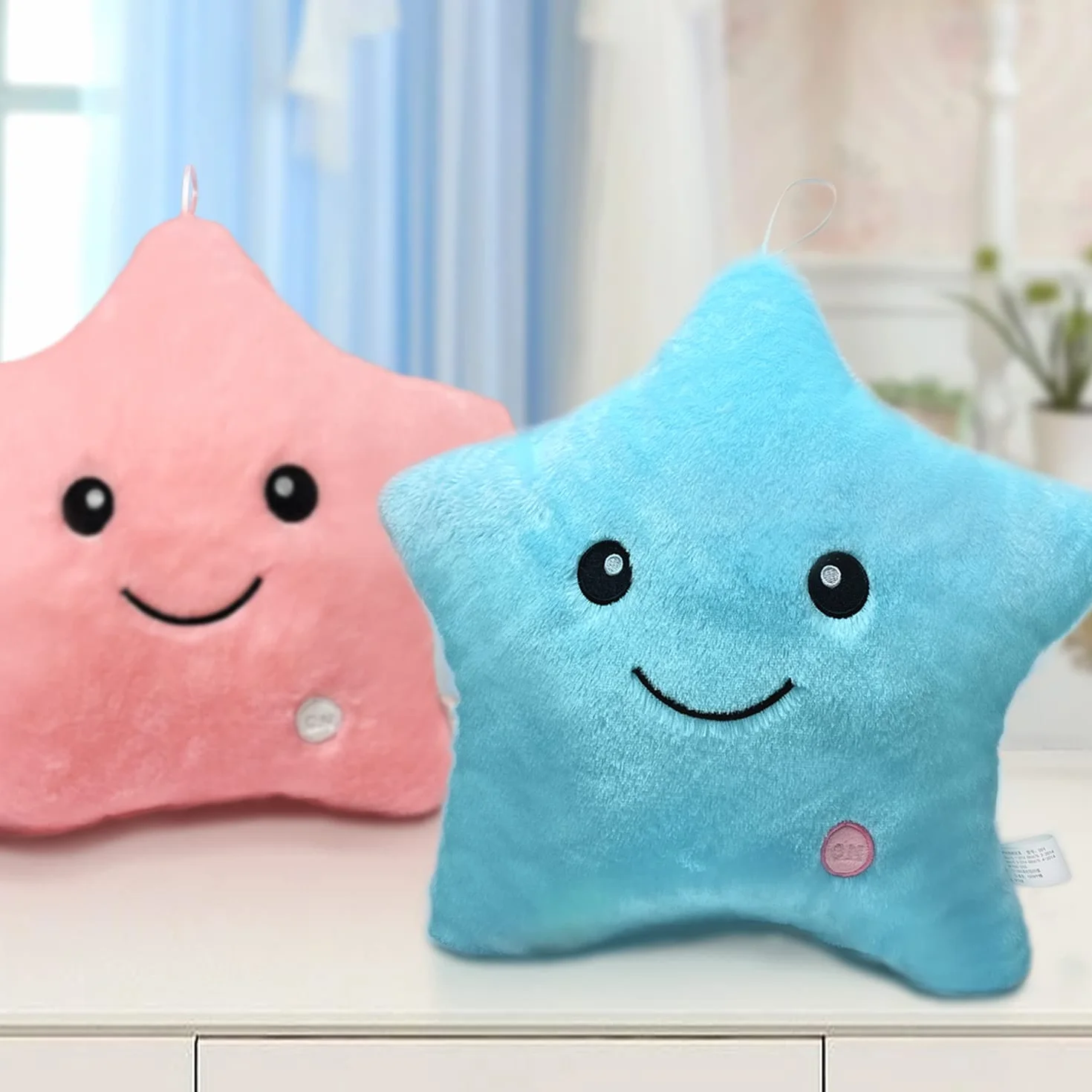 Cojín de Peluche con luz LED, Almohada con Luces Almohada Felpa Luminoso, Cojines Decorativos, Cojín de Felpa Trasero Decoración Creativa ​para Sofá Hogar (Azul)