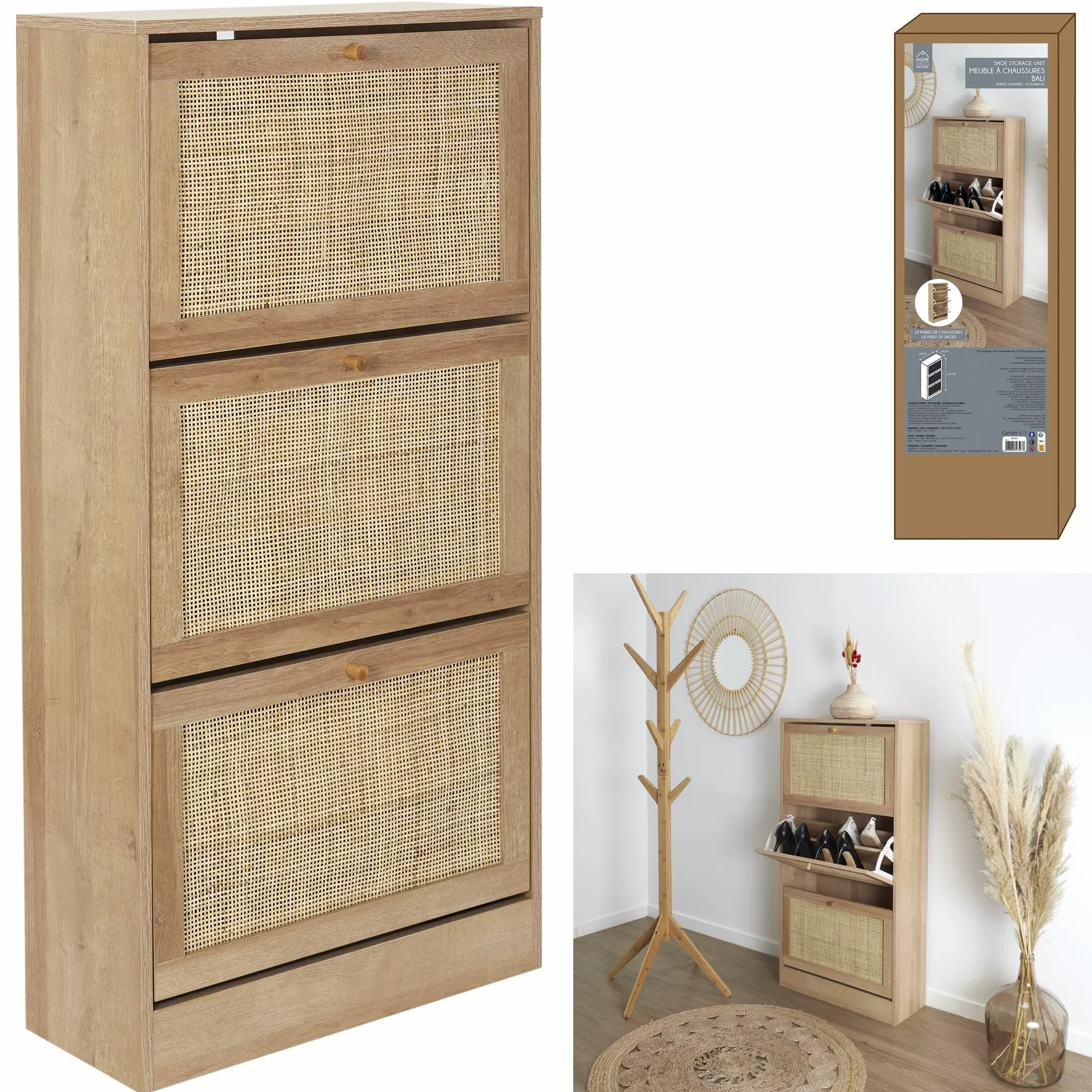 HOME DECO FACTORY - HD0207 Mueble Zapatero 3 Puertas de Madera - Diseñado para Almacenamiento Elegante - Diseño Moderno - Dimensiones 60 x 113 x 24 cm - Color Marrón