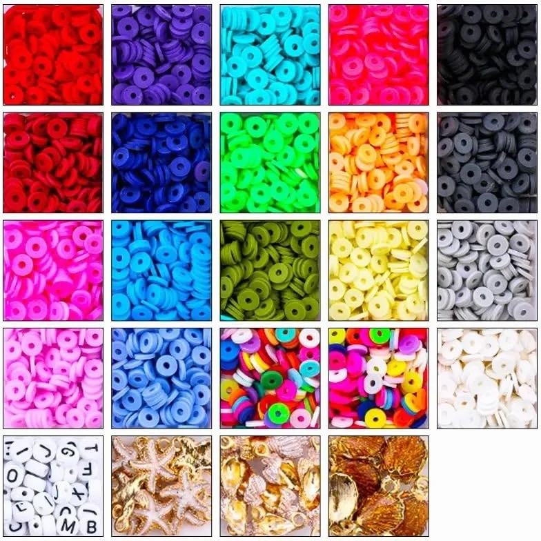 Abalorios Para Hacer Pulseras Kit de cuentas redondas planas 6mm, 3000-4280 Uds., arcilla for hacer joyas, pulseras, collares, pendientes, juego DIY colgantes + herramientas(Kit 4)