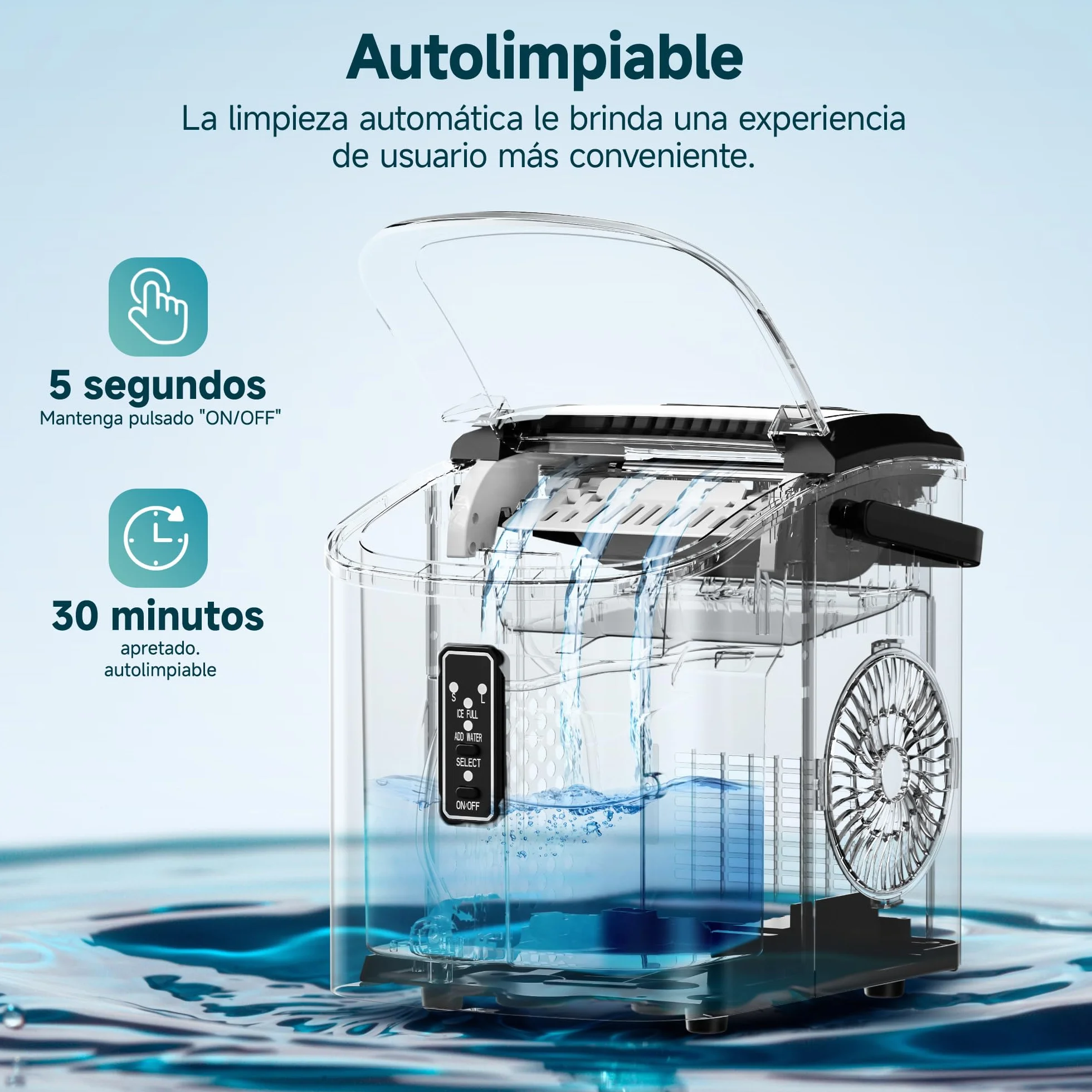 EUHOMY Máquina de Hielo 12Kg/24H Autolimpiable, 9 Cubos en 6 Minutos, Plateado