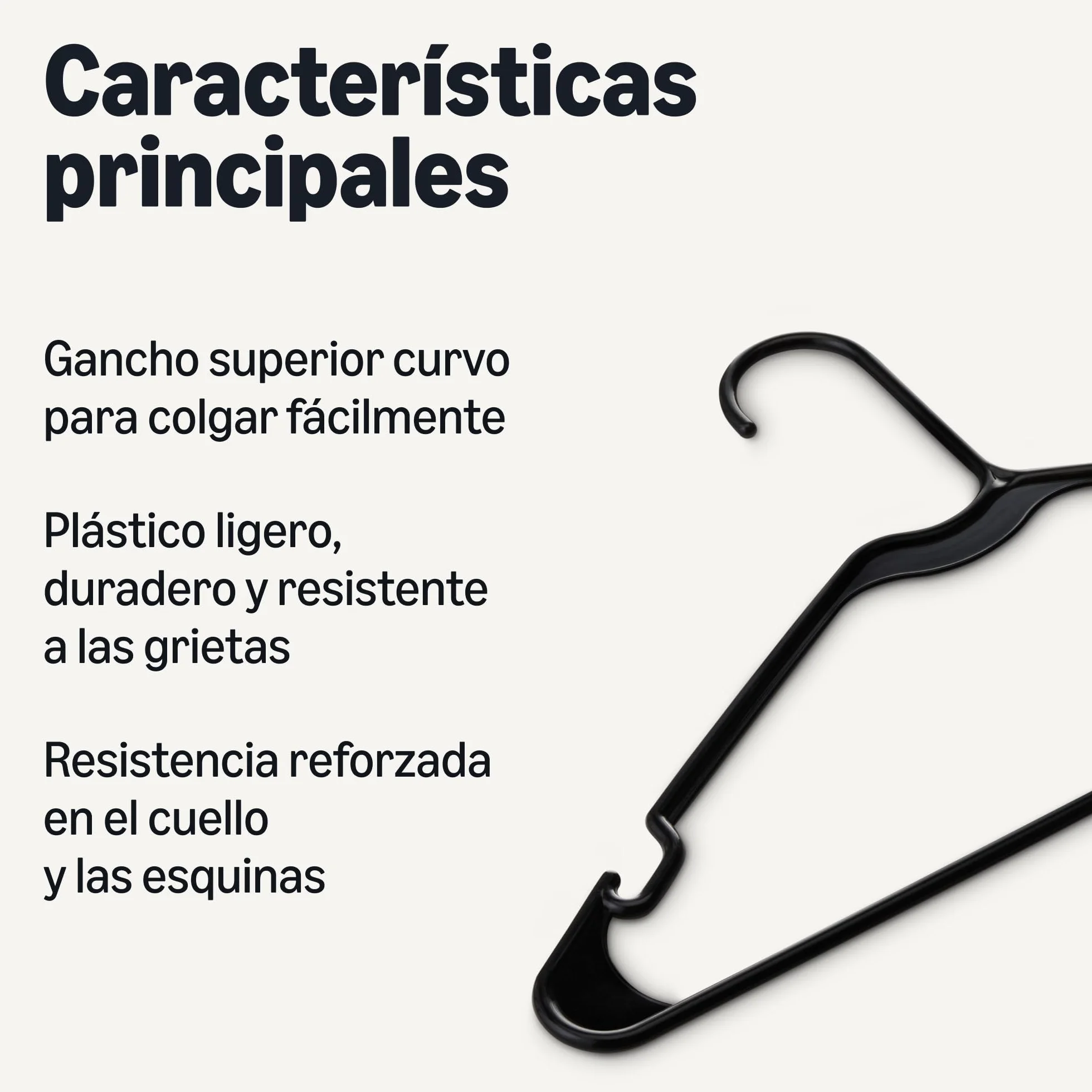 Amazon Basics Perchas de plástico para Ropa Adulto Negro Paquete 50