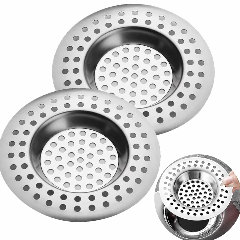 2 Piezas Filtro de Fregadero de Acero Inoxidable - Colador de Drenaje -Tapón de Desagüe para Cocina, Ducha, Baño y Lavabo