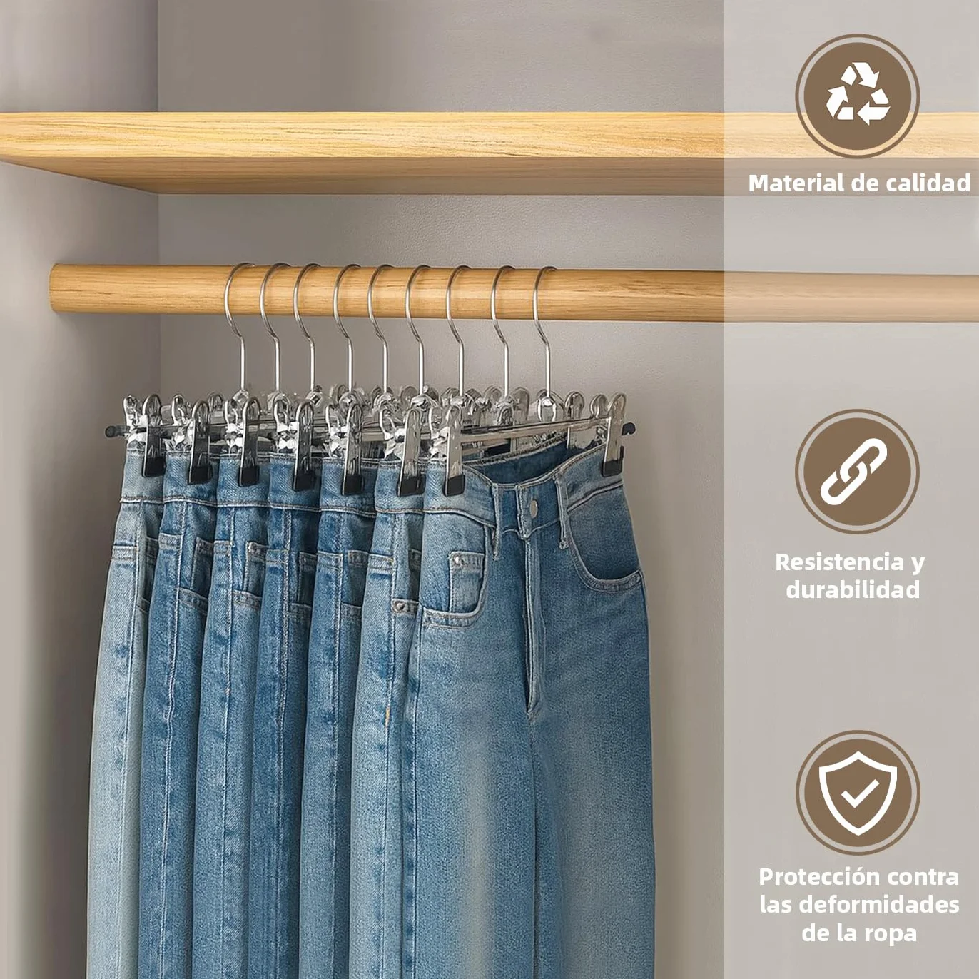 ACCRUX- Perchas de Acero para Pantalones 28cm, Pinzas de PVC Antideslizante Ajustable para Faldas, Shorts Ropa de Niños. Ideal para Ahorrar Espacio (12 Unidades)