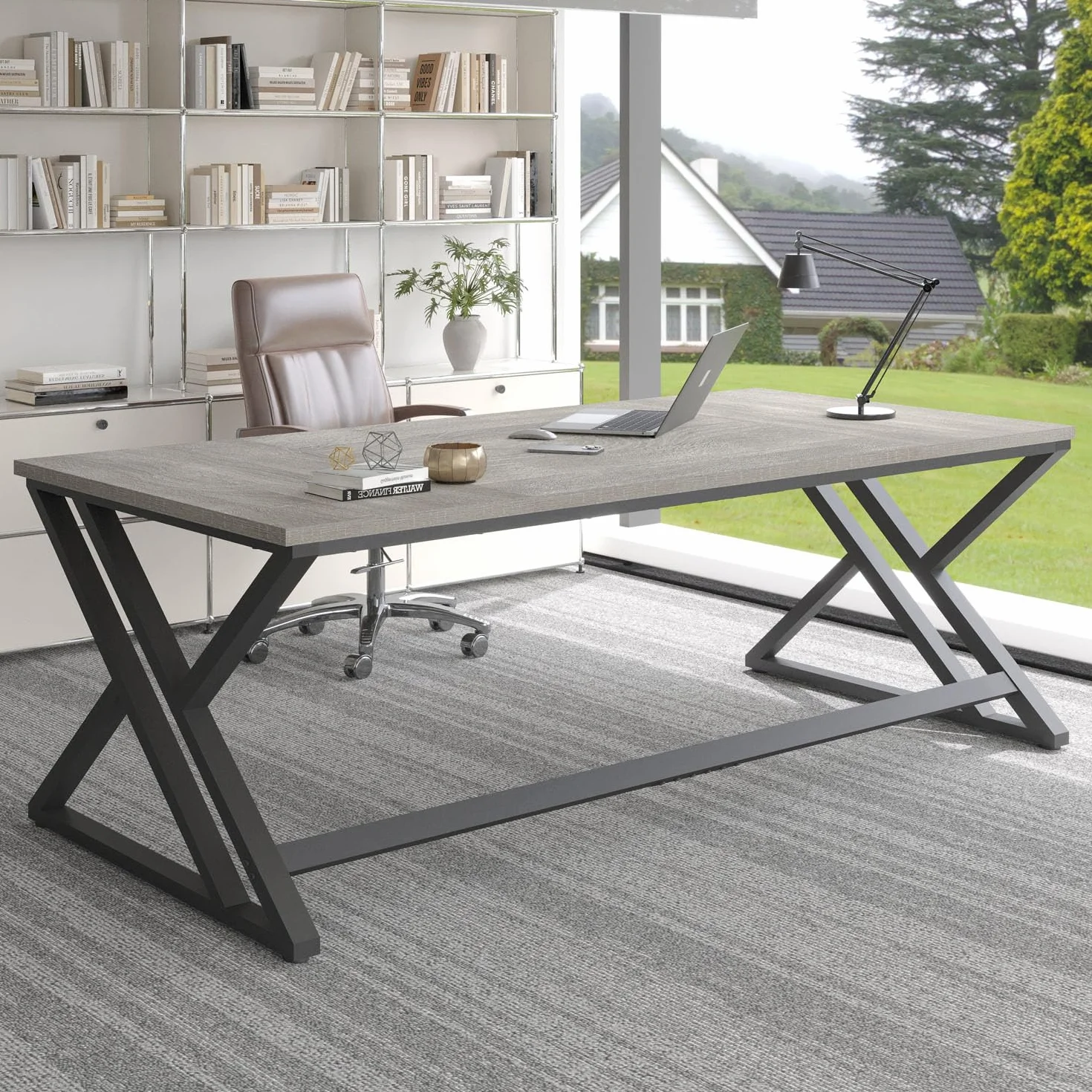 Escritorio de oficina 180 cm madera y metal moderno doble estación de trabajo industrial