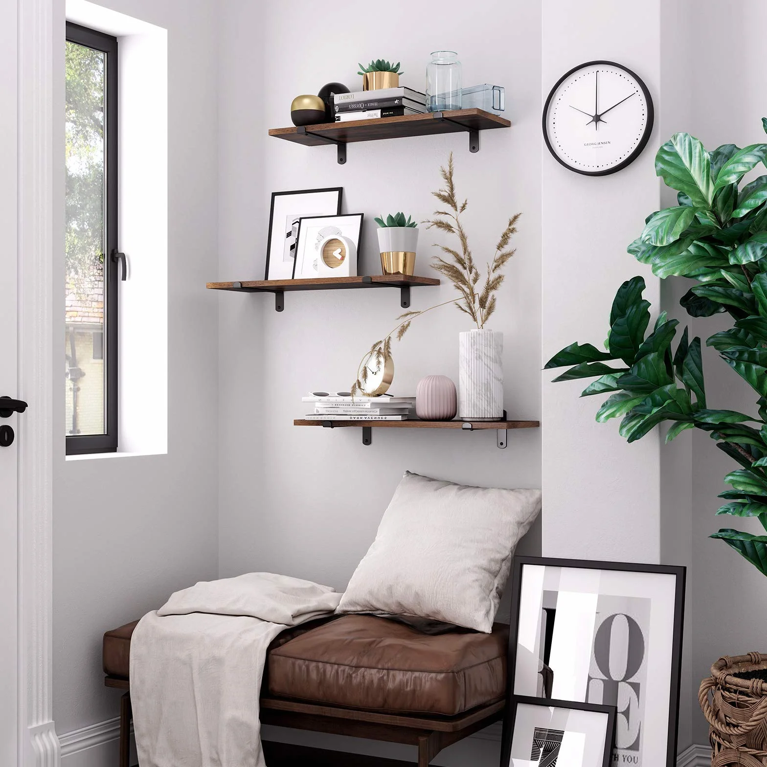 SONGMICS Estante de Pared Flotante Juego de 2 20x60x7 cm 10 kg Marrón Rústico y Negro Tinta LWS04NB