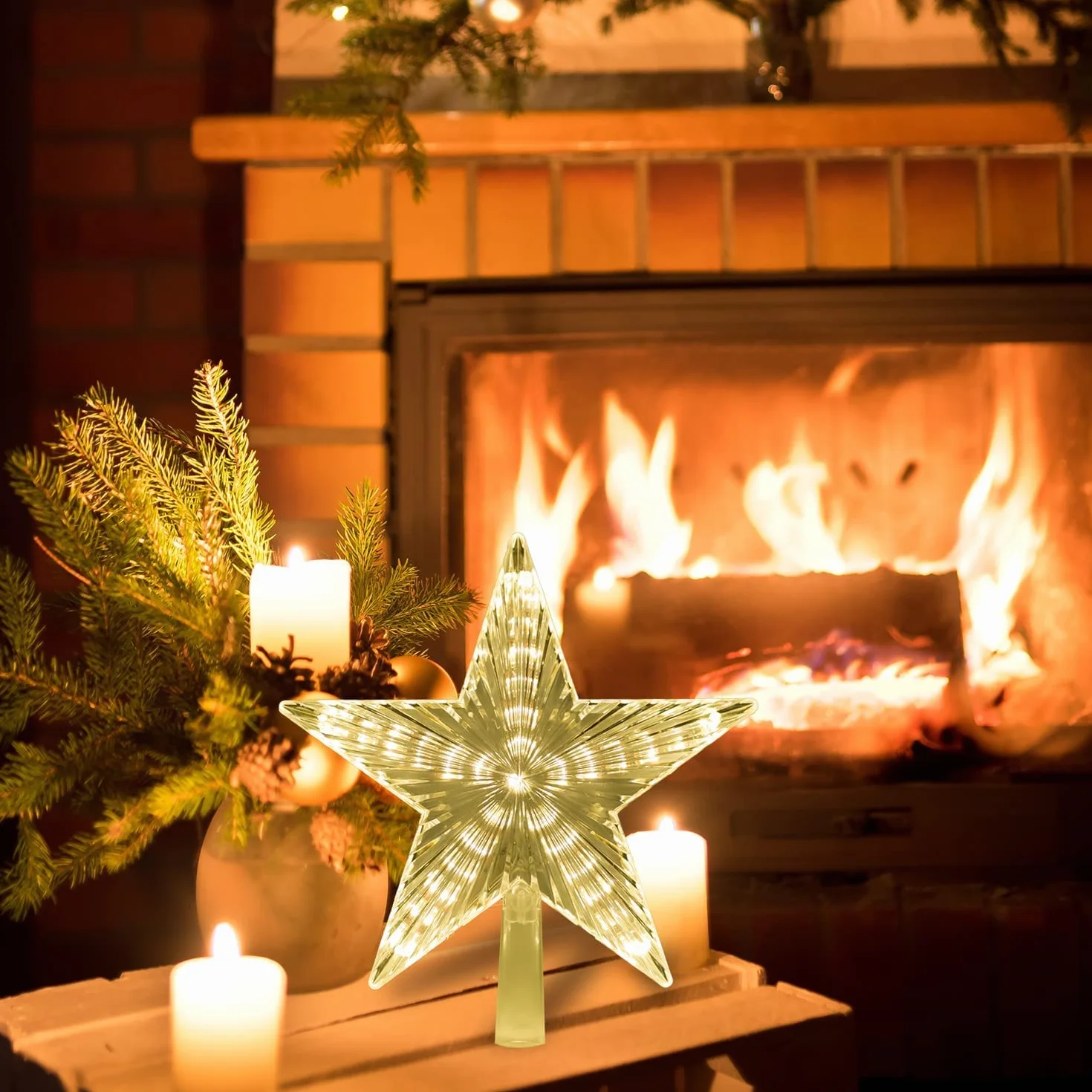 Topper de Estrella para Árbol de Navidad con Purpurina y Luz LED - Decoración Navideña