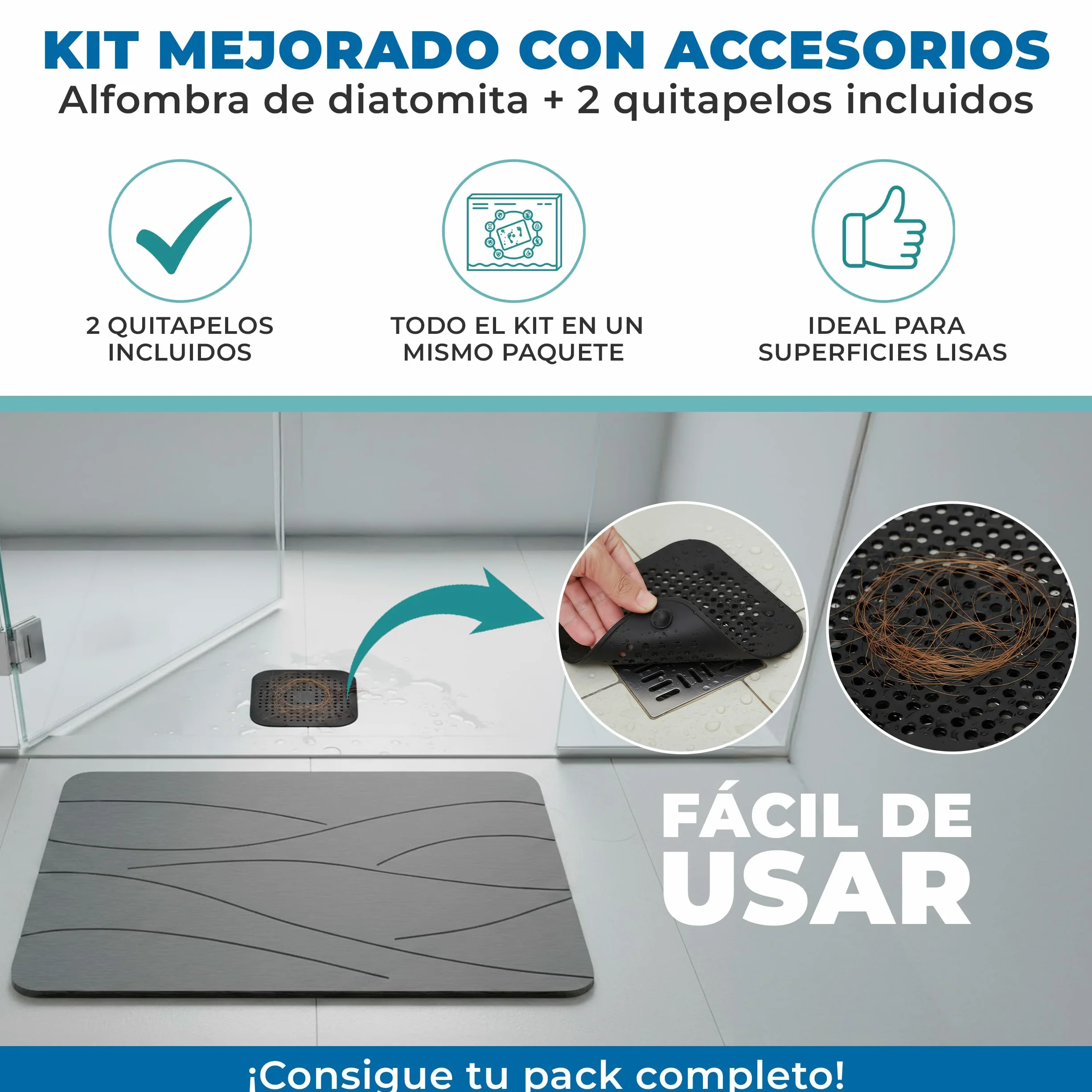 Alfombra Diatomita Baño Antideslizante Antibacteriana Secado Rápido 60x39 cm Gris Oscuro