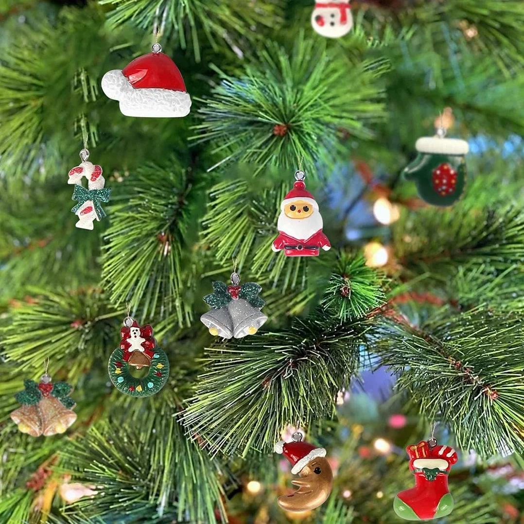 24 Piezas Mini Adornos Navideños Resina Papá Noel Árbol Navidad Muñeco Nieve Reno Colgantes Decoración