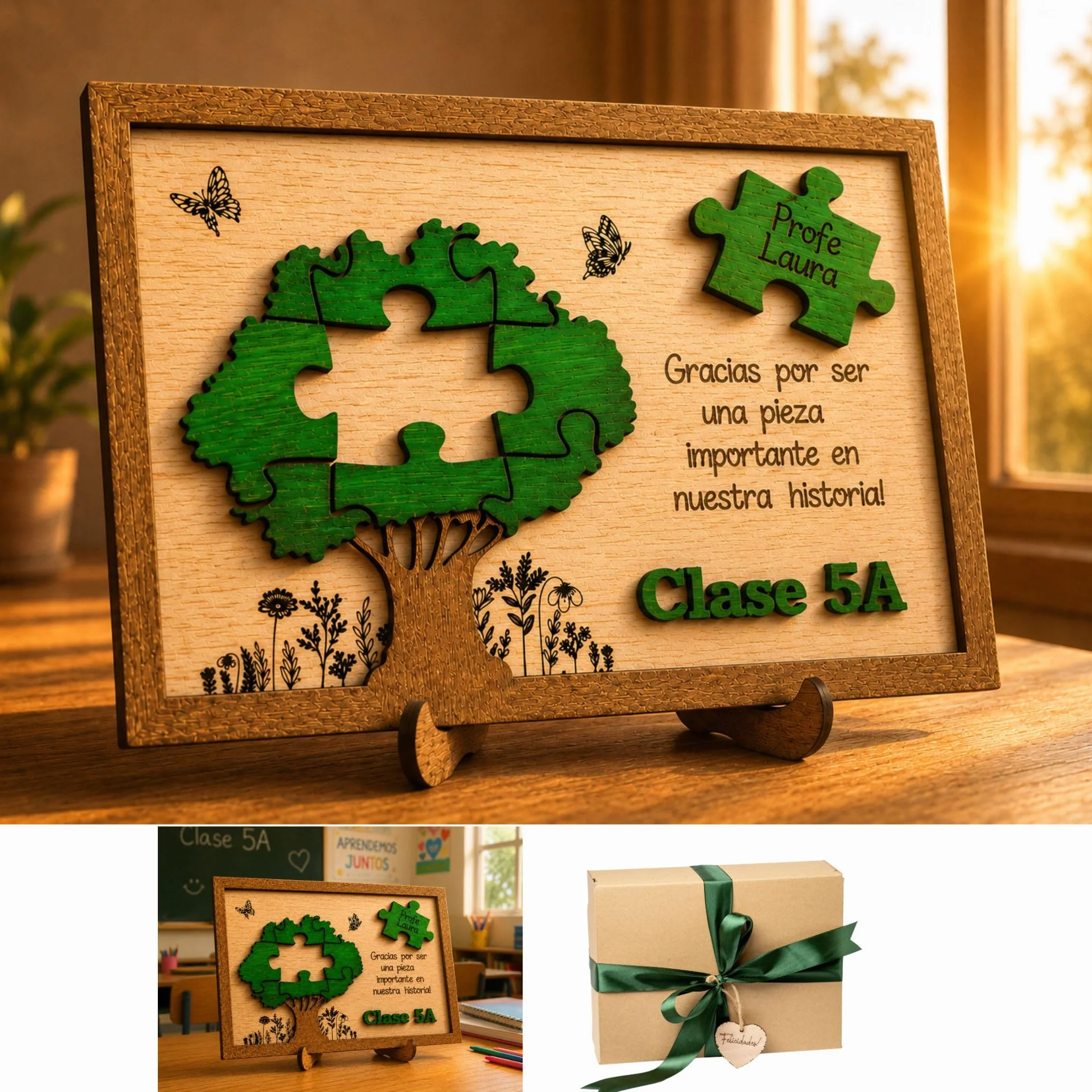 Regalo Profesora Personalizado Árbol Marco Gracias Profe con Nombres | Profesor Fin de Curso|Regalo Profe Original de Madera|Profesores Infantil Primaria Guardería|Olesea