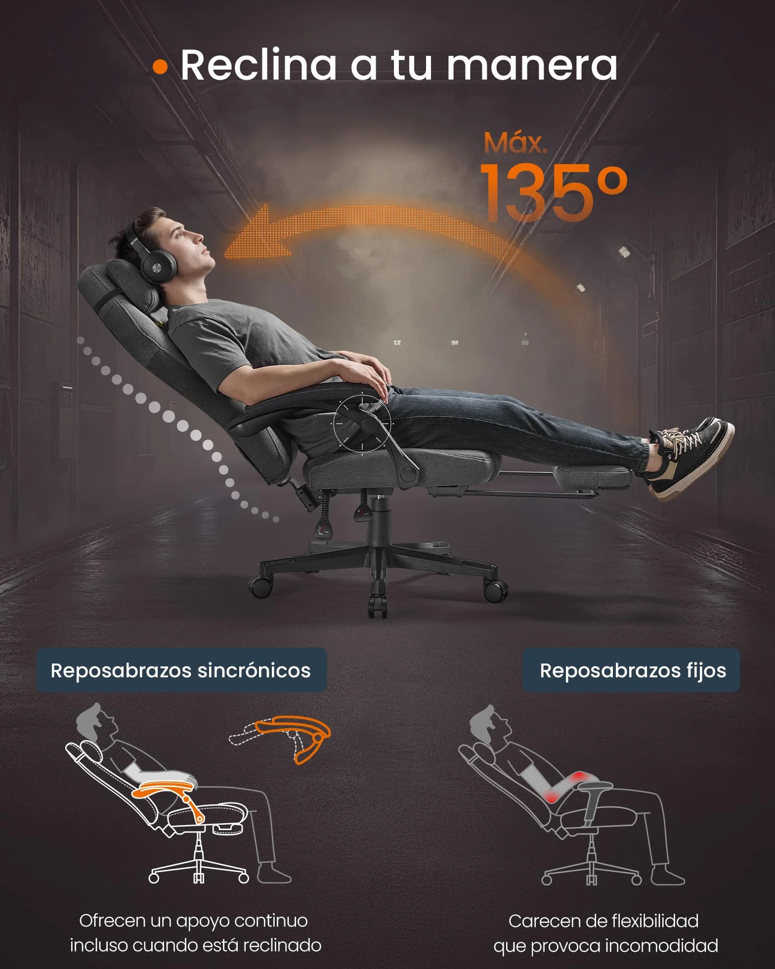 SONGMICS HOME Silla de Juegos, Silla Racing Ergonómica para Ordenador con Reposapiés, con Reposacabezas, Tela de Algodón y Lino, Altura Ajustable, Gris Paloma OBG072G01