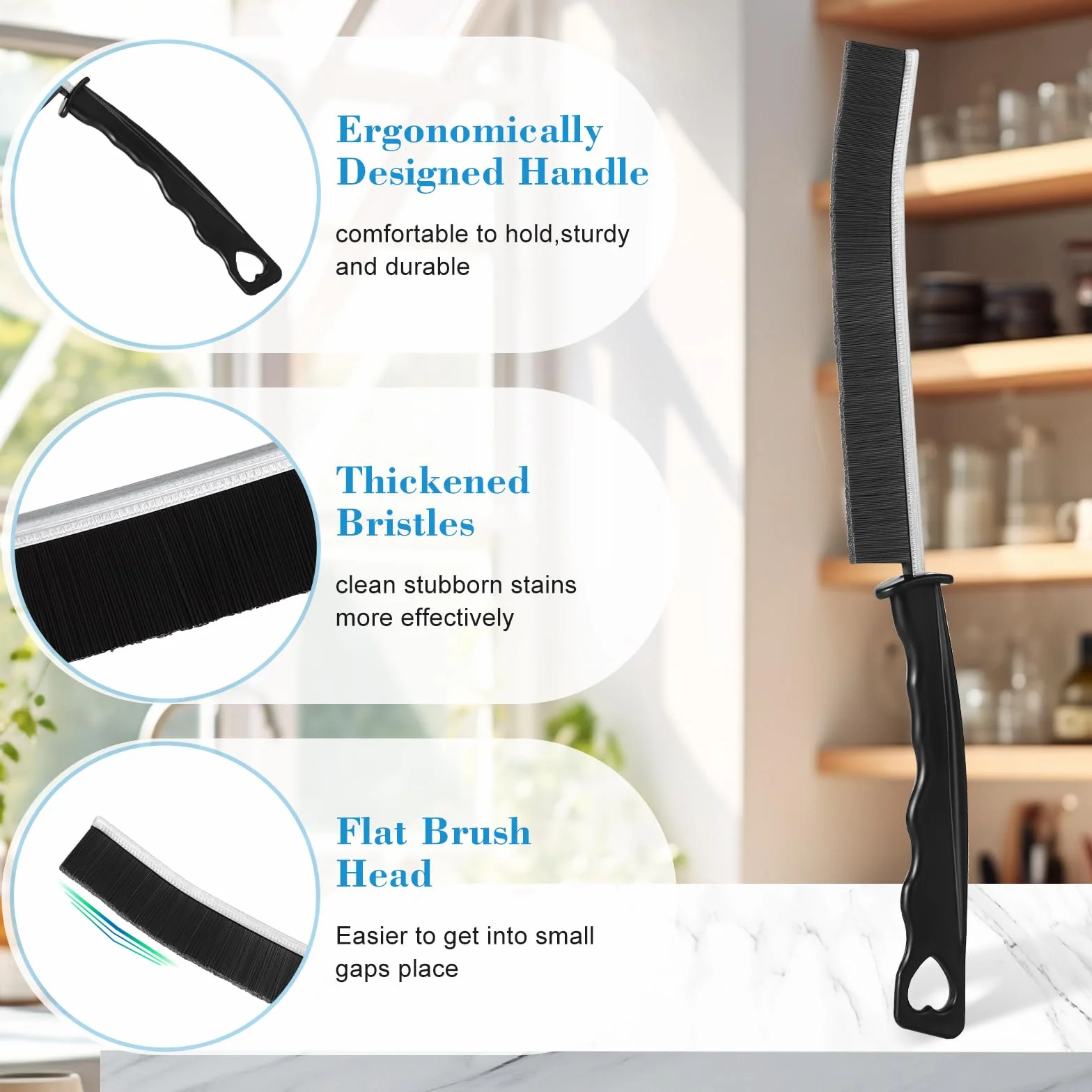 4 Cepillos Multifuncionales de Limpieza, Cerdas Duras para Huecos y Tuberías, Ideal para Baño, Cocina y Ventanas