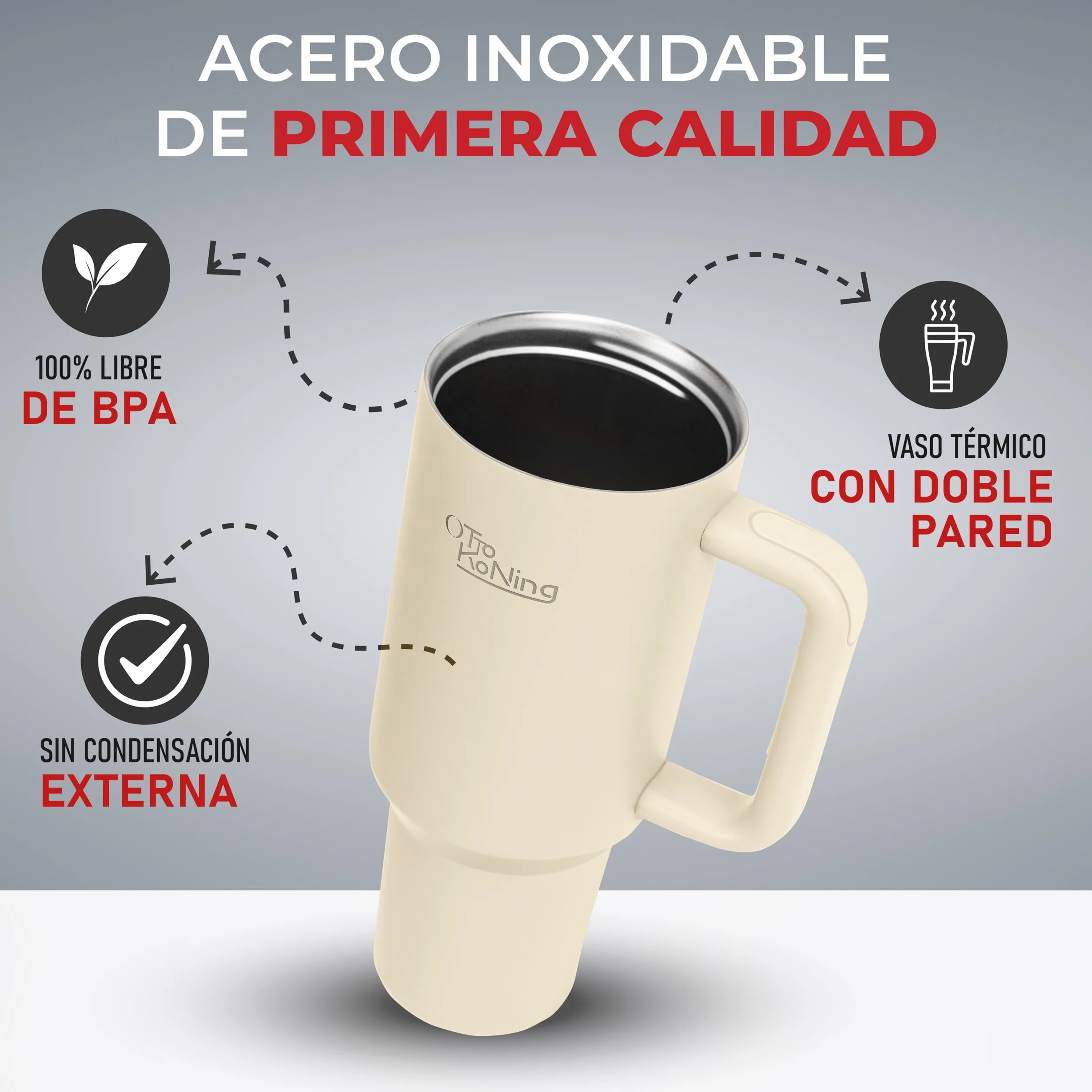 Otto Koning Vaso Térmico 1,2L (40oz) Acero Inoxidable Doble Pared Mantiene Frío 16h Calor 12h Sin BPA