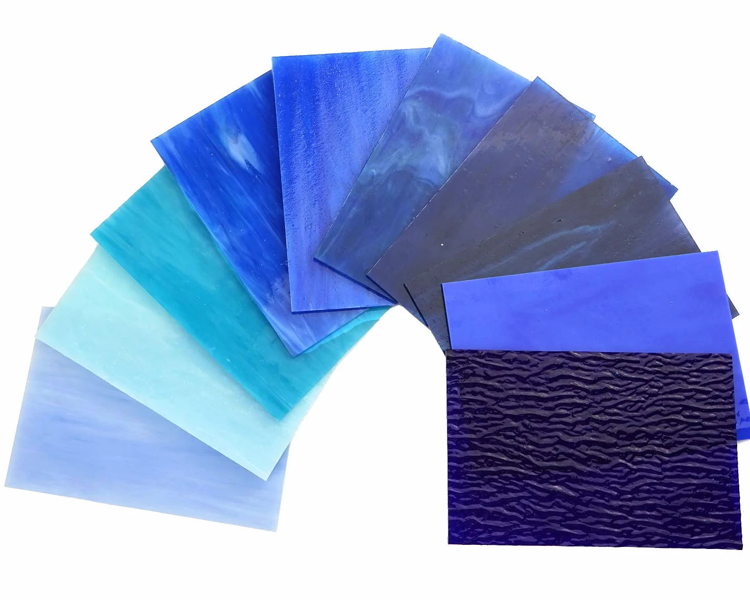 Lanyani Paquete de 10 Hojas de Vidrieras Azules Variadas 4x6 Pulgadas Vidrio Tiffany Texturas Mixtas