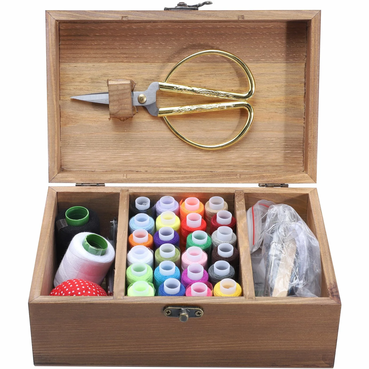 Beaupretty Caja de Costura de Madera Maciza Vintage Kit de Costura Hogar Agujas E Hilos Estuche Organizador para Suministros y Almacenamiento de Herramientas