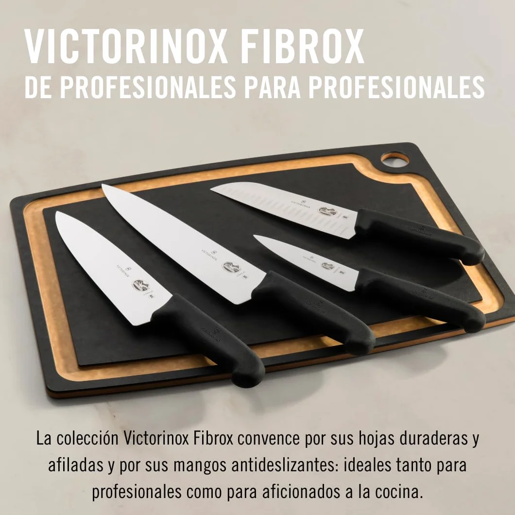 Victorinox Fibrox Cuchillo de cocina, cuchillo universal ancho para carne, pescado, verdura y hierbas, 20 cm, hoja recta, afilado, acero inoxidable, negro
