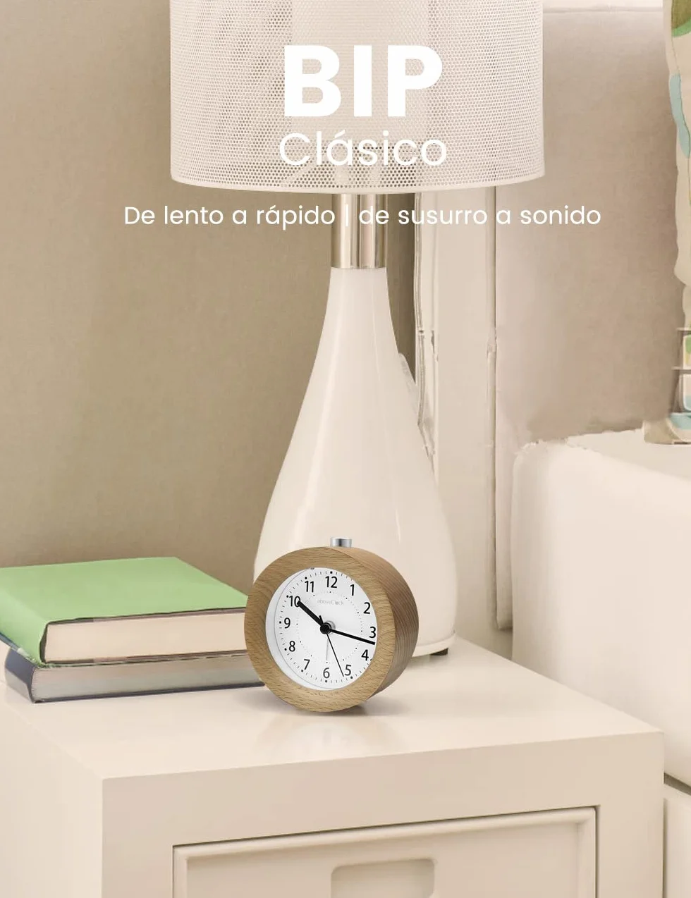 aboveClock Reloj Despertador Analógico Madera con Snooze y Luz - Marrón Claro