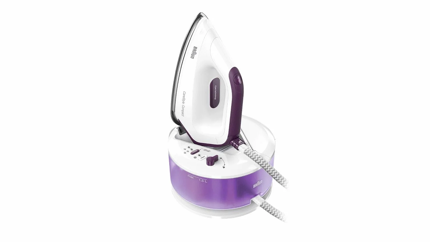 Braun IS2144VI Centro de planchado Serie 2, suela cerámica, presión 5 bares, vapor vertical, color violeta