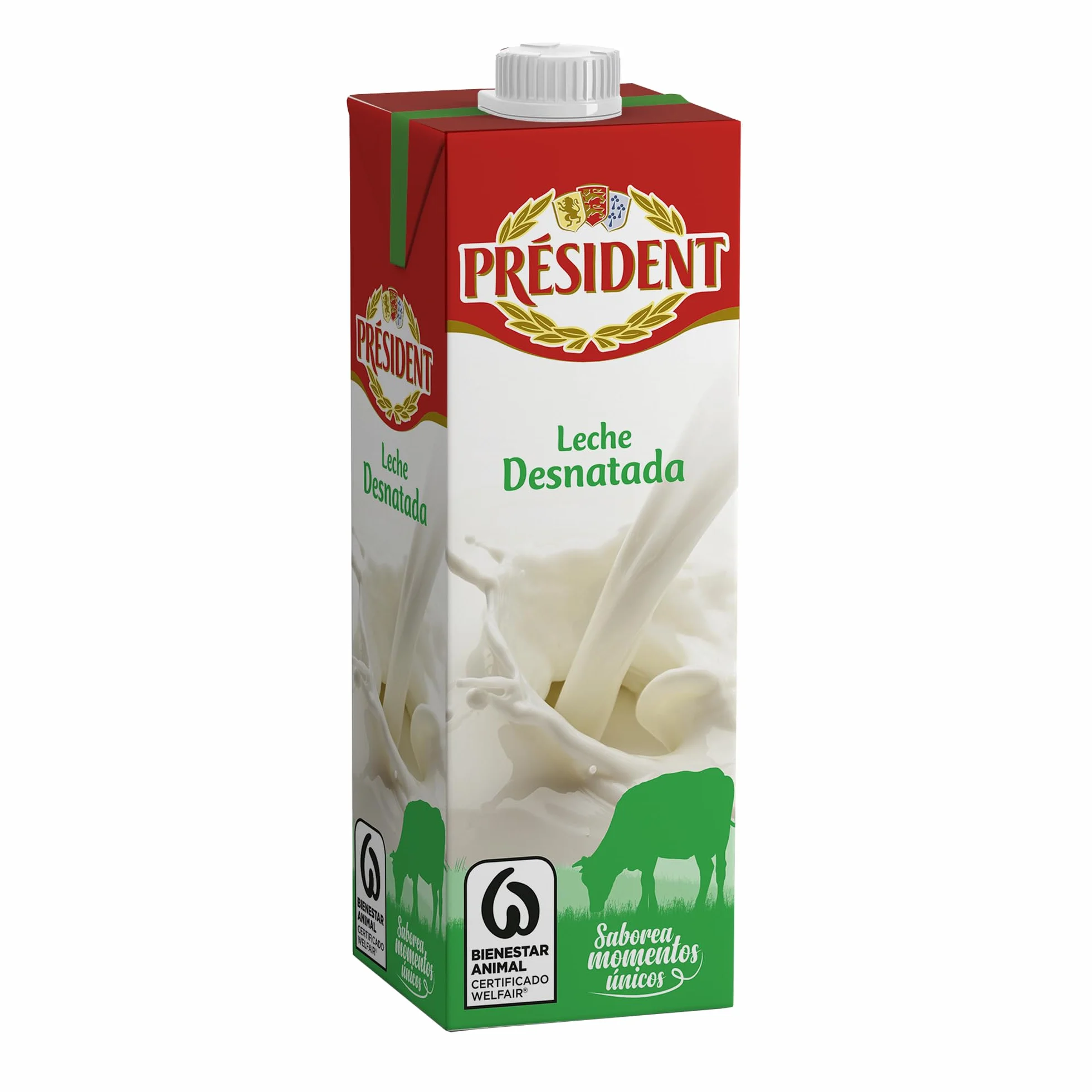 Président Leche Desnatada Natural de Galicia Pack 6 x 1 L Fuente de Calcio y Proteínas Sin Gluten