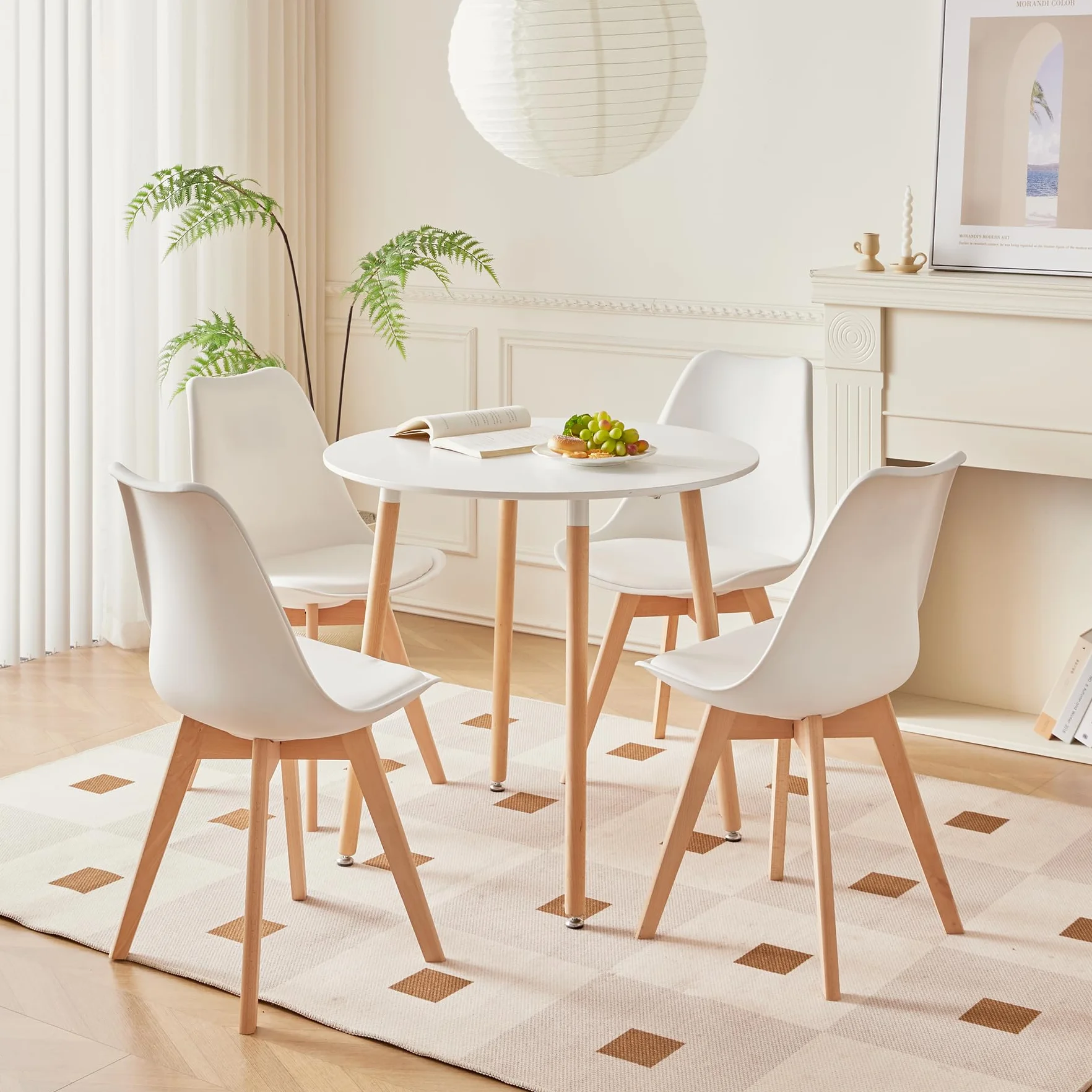 Conjunto Mesa y Sillas de Comedor Redonda para 4 Personas (Blanco)