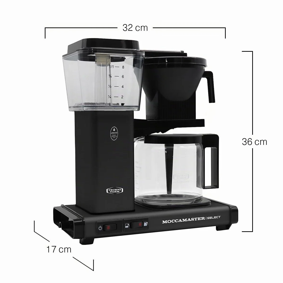 Moccamaster KBG Select, Cafetera de filtro, Jarra de vidrio, Matt Black, 1.25L