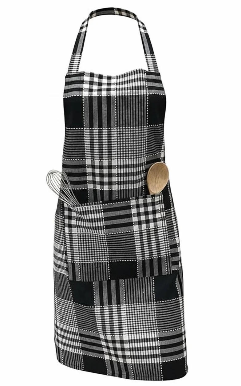 PIXEL HOME DECOR© Delantal de cocina de algodón con correa ajustable para el cuello y lazos con bolsillo central con algodón resistente y duradero (paquete de 1) (MC3_B)