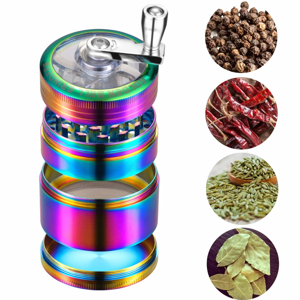 LIHAO Grinder Moledor de Especias Molinillo de Especias Metálico con Manija 60mm 4 piso Duradero Aleación de Zinc (Multicolor)