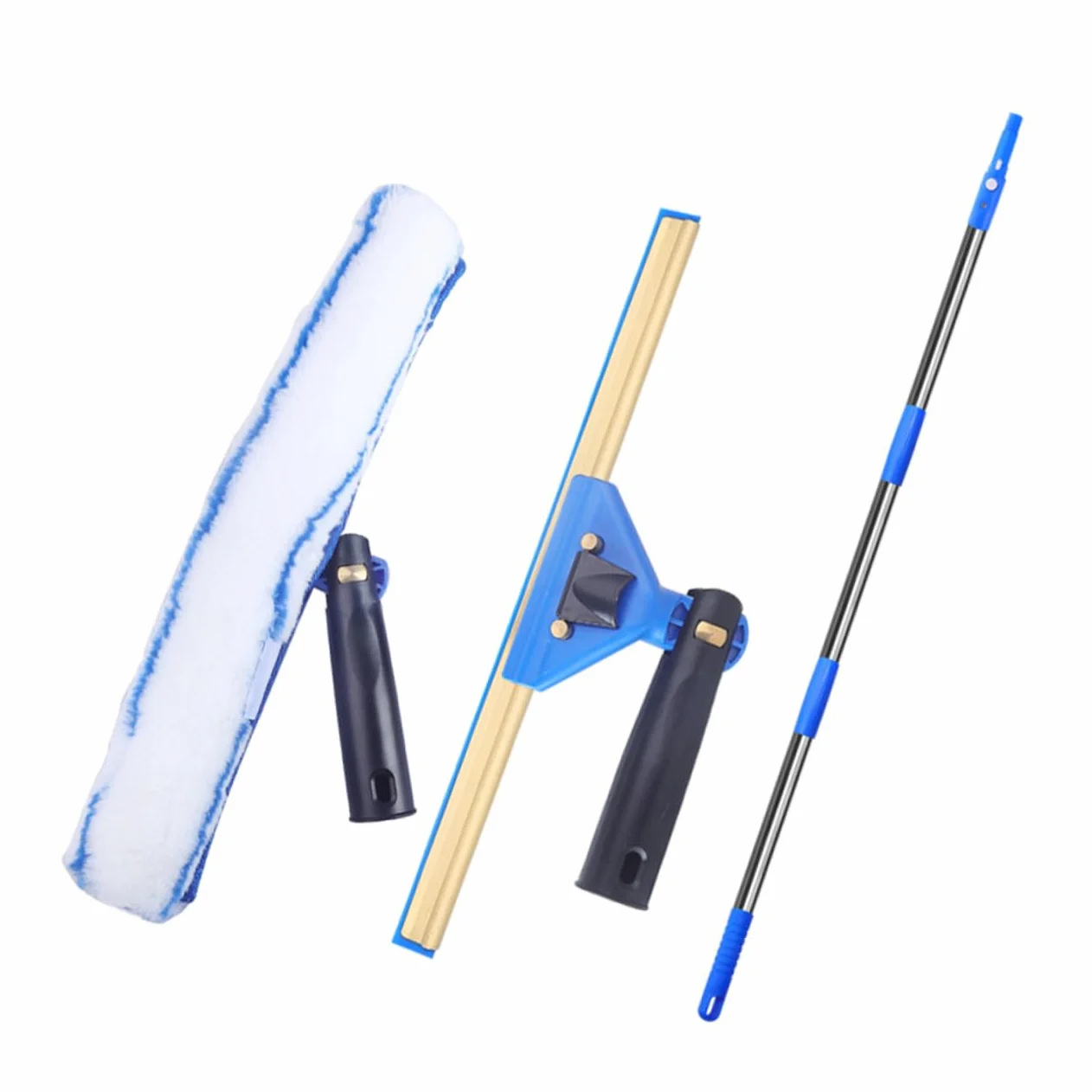 Mikinona 1 Juego Limpiacristales con Mango Extensible y Paño de Microfibra Kit para Limpieza de Ventanas Puertas Correderas y Cristales de Ducha Herramienta Práctica y Ligera para Hogar