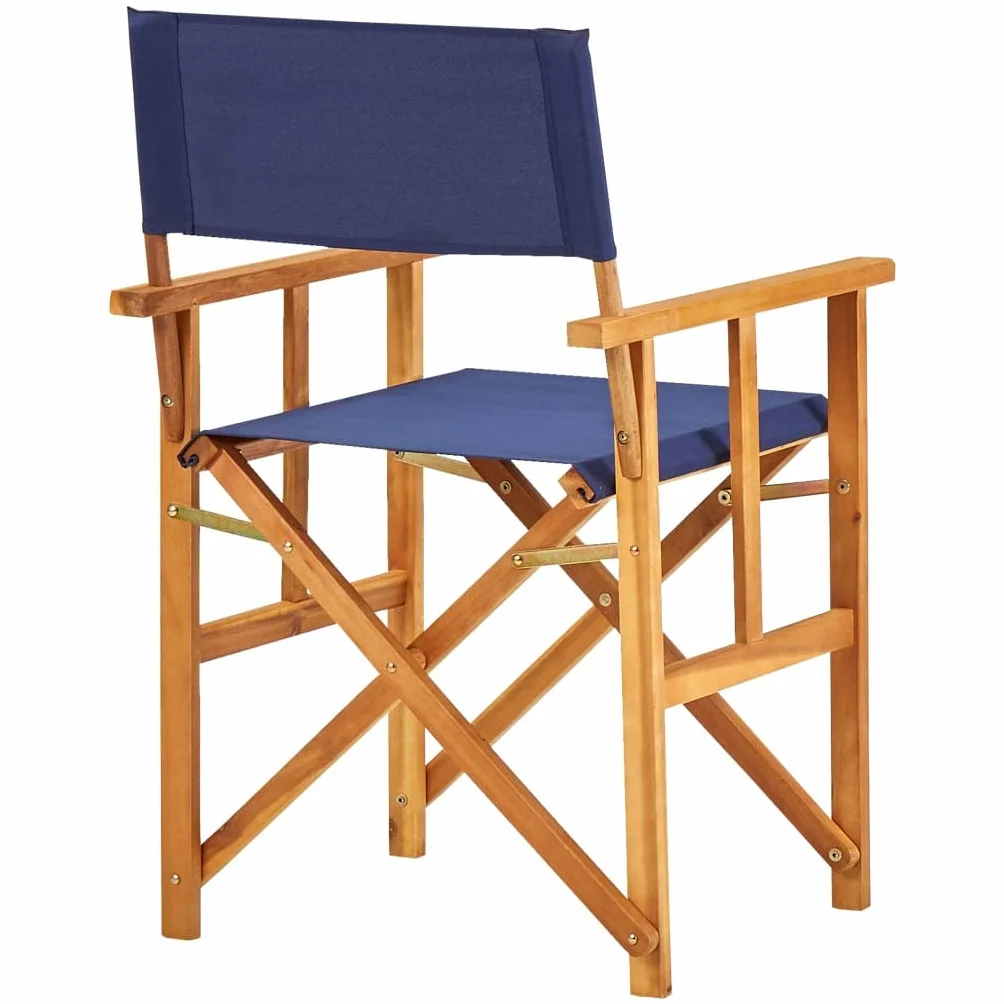 vidaXL 2X Sillas Director Mobiliario Decoración Duraderas Robustas Resistentes Prácticas Funcionales Elegantes Modernas Azul Madera Maciza de Acacia