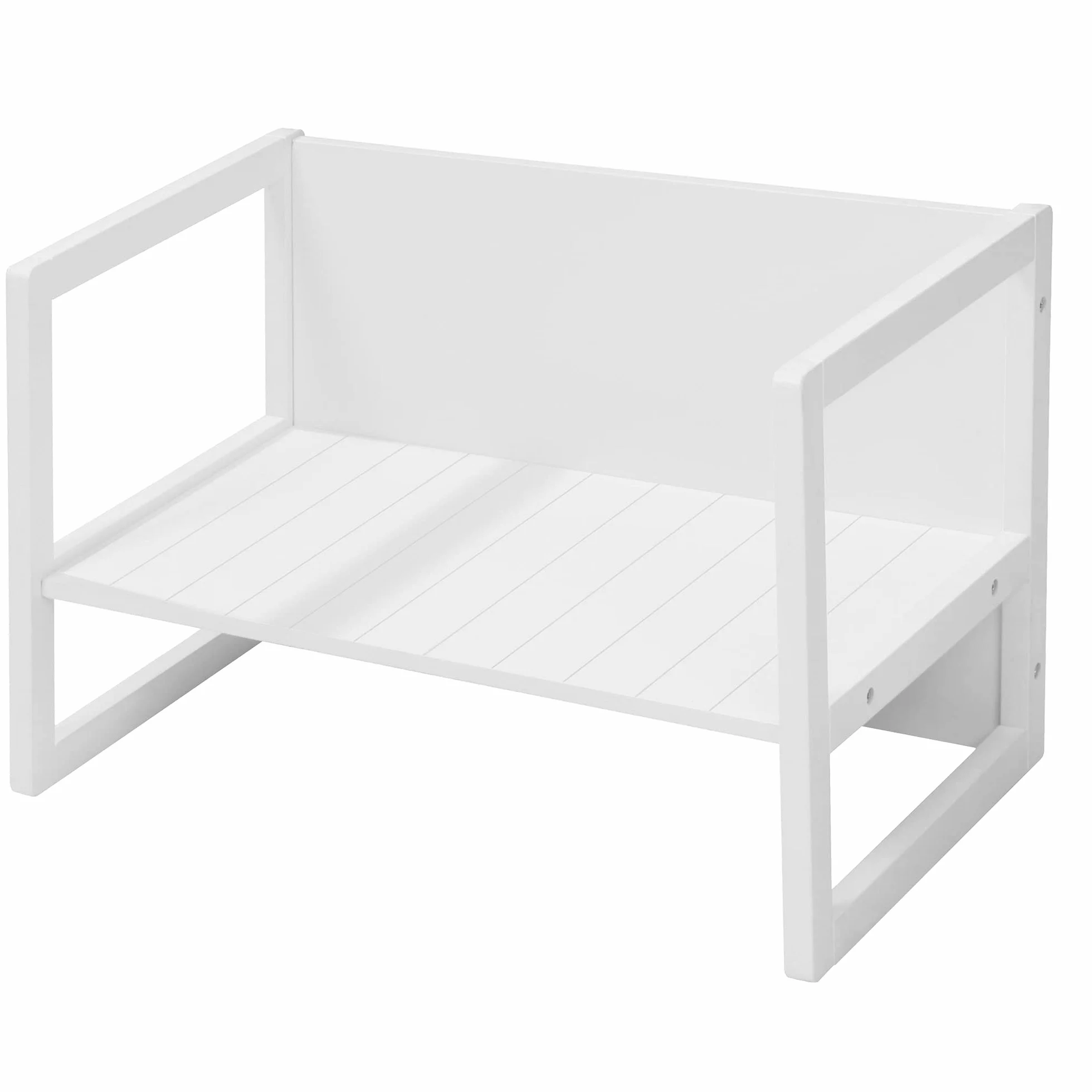 Banco Infantil 2en1 de Madera Ajustable 2 Alturas Asiento Convertible Mesa Escritorio 60 kg Blanco