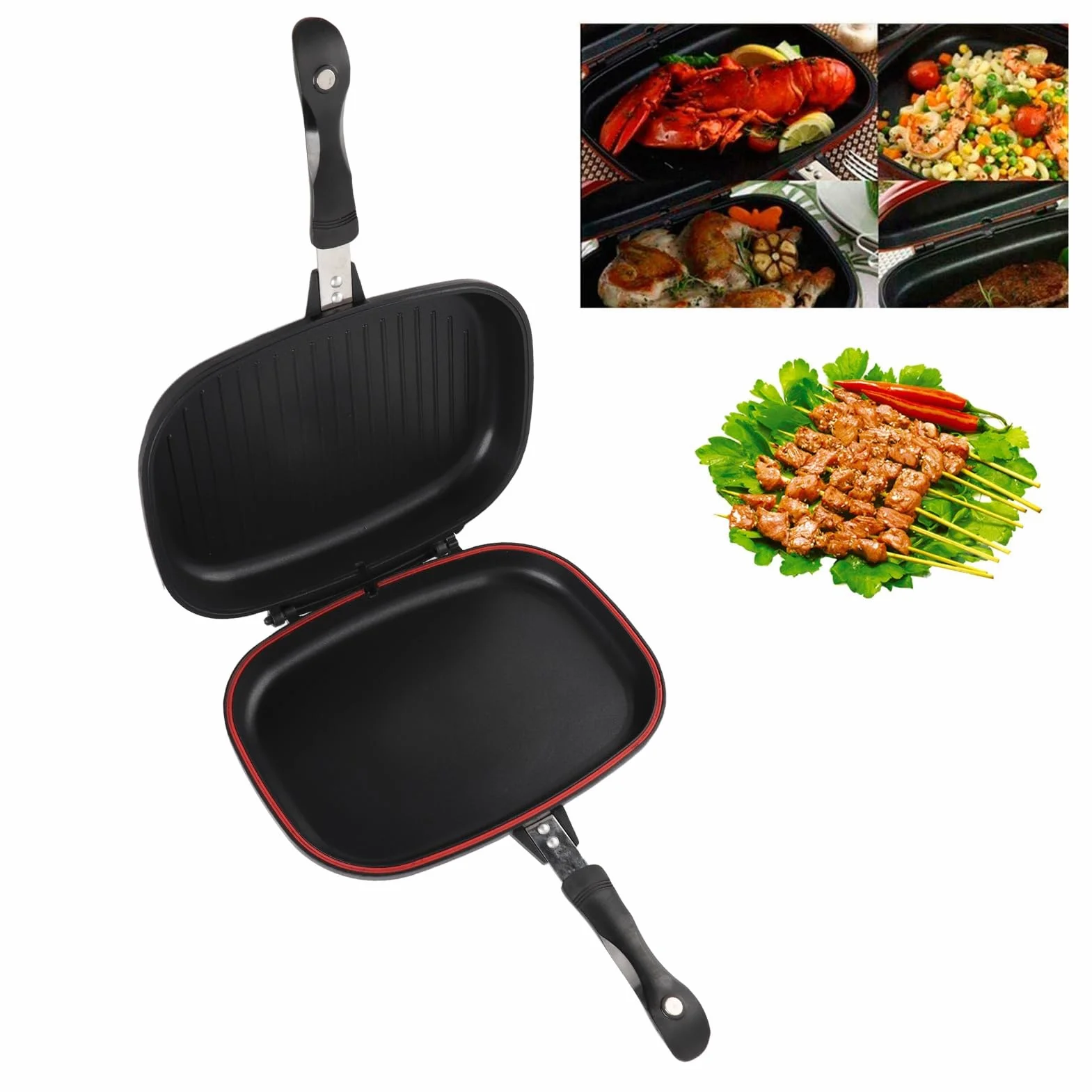 ZJchao Partita de Doble Cara, Sartén Cuadrado 32 Cm/12.6 Pulgadas de Sartén para Cocinar Suministros Cocina Cocina la Parrilla la Parrilla para Cocinar Caseros