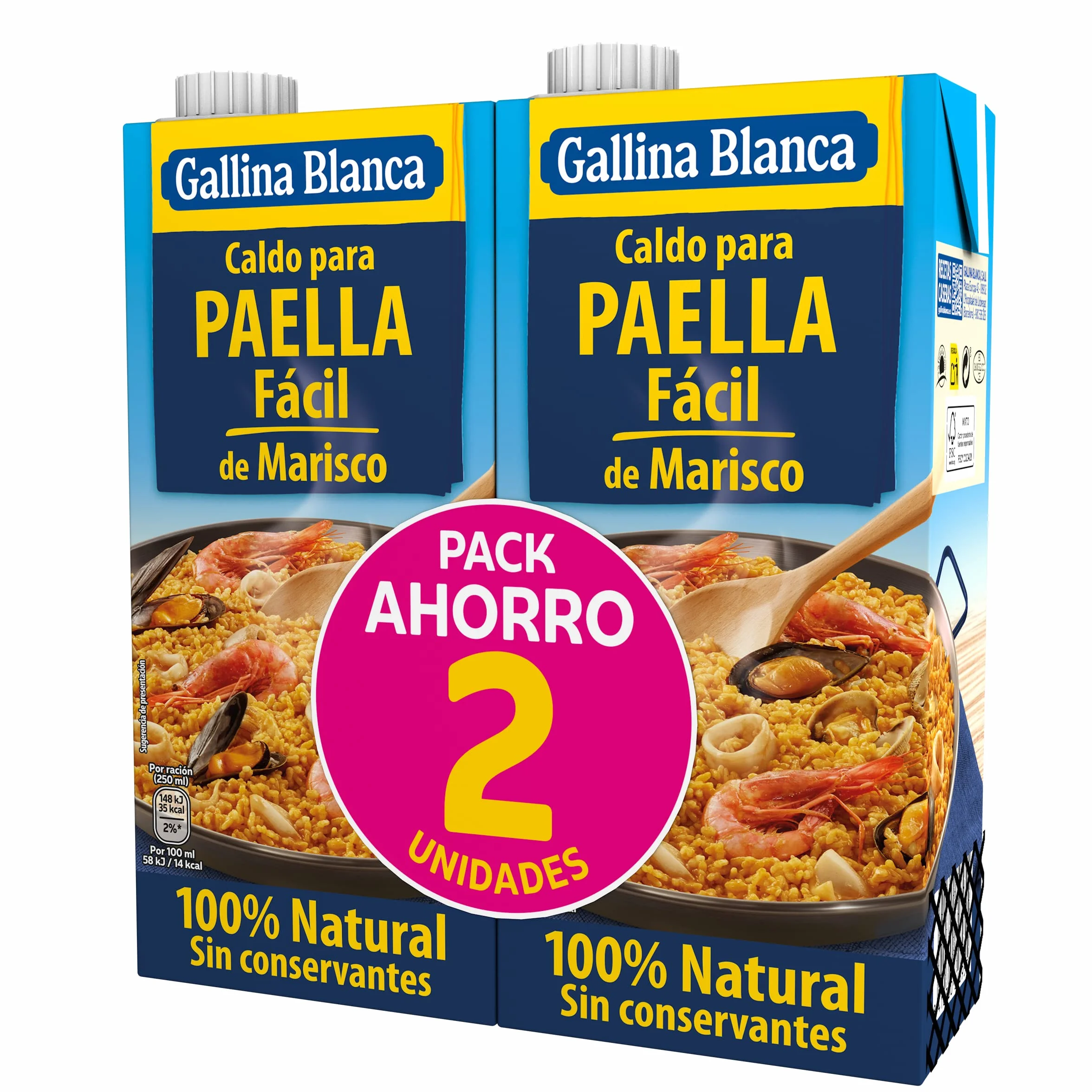 Gallina Blanca Caldo para Paella Fácil de Marisco Natural 1L Paquete de 2