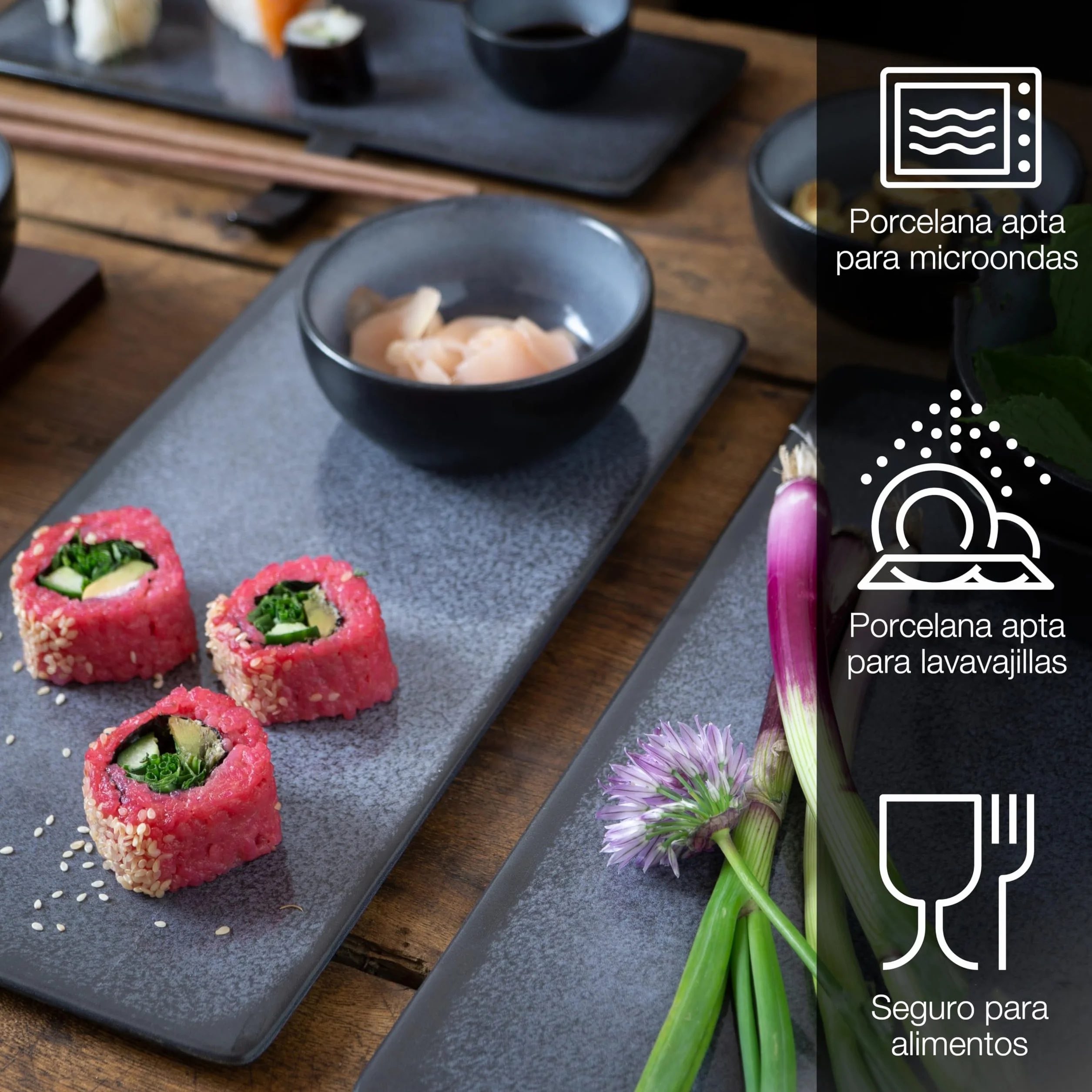 Moritz & Moritz Vajilla Sushi - Platos Sushi Ceramica - Plates Set 29 Piezas para 4 Personas - Plato Sushi con Palillos Soporte de Palillos Cuencos para Wasabi