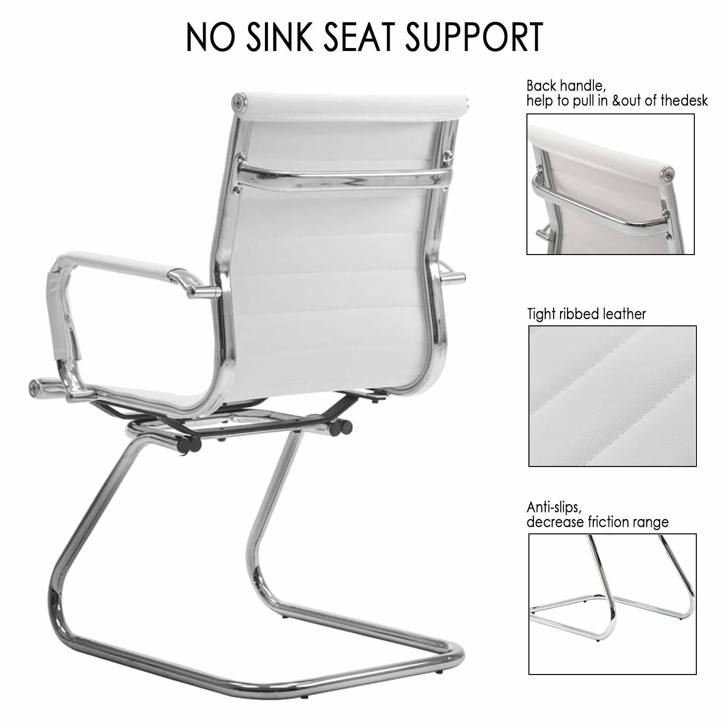 Silla de Oficina de Piel Sintética Wahson, Sillas de Recepción con Apoyabrazos Cromados, Juego de 2 Blanco