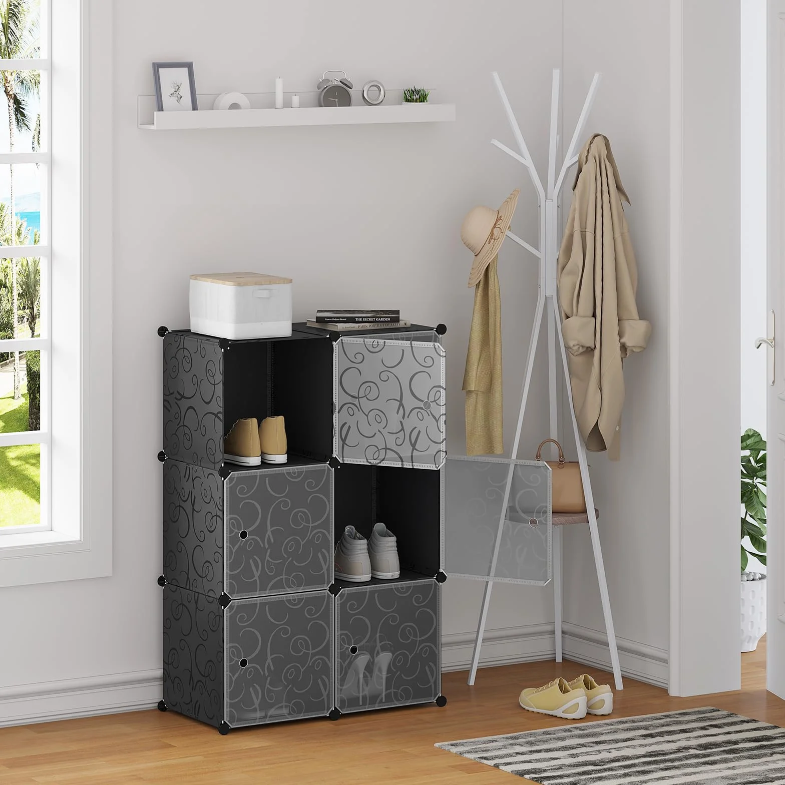 WOLTU Armario Modular de 6 Cubos, Organizador de Almacenamiento de Plástico con Puertas Imán, Negro