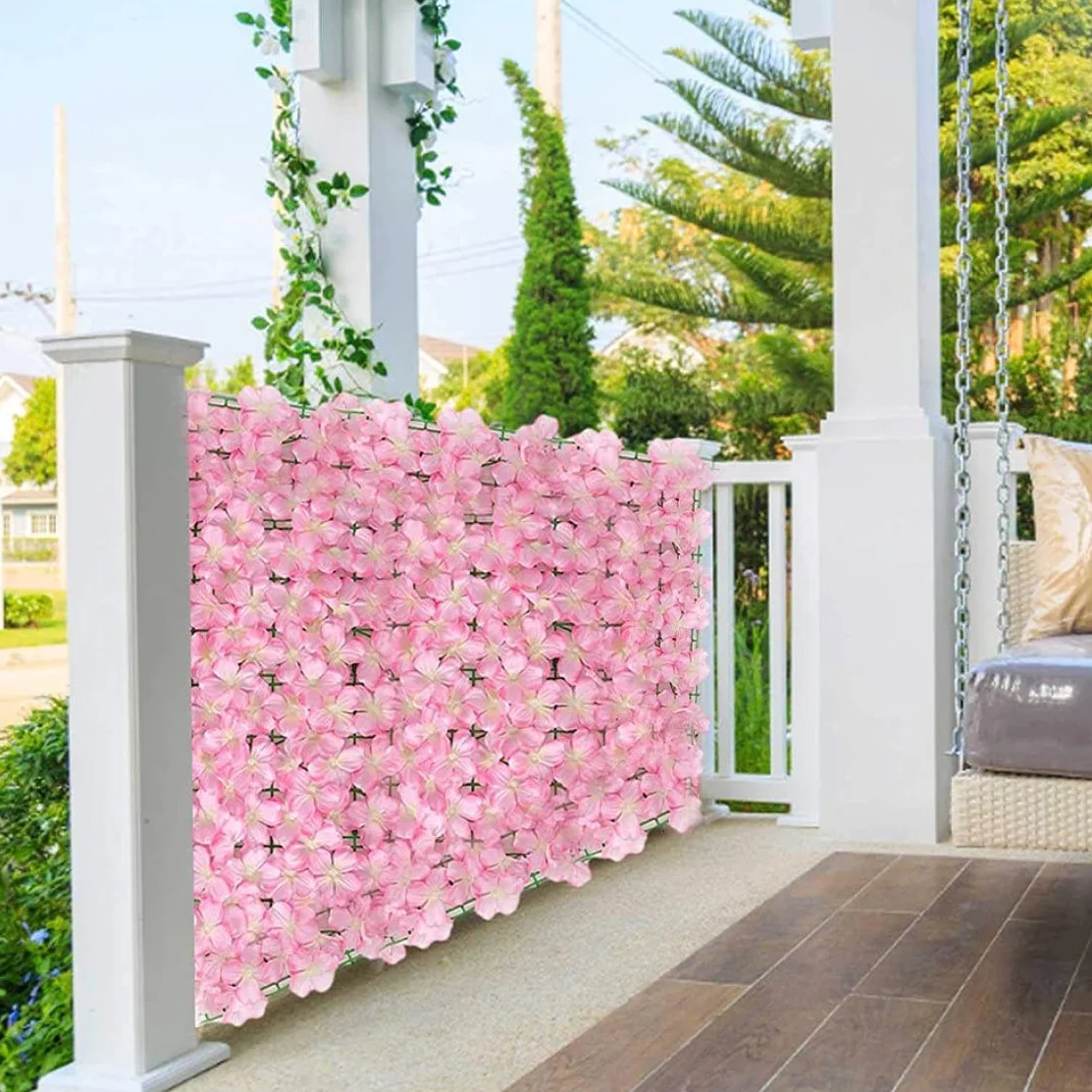 Venanza de flores artificiales enrejado, proyección de la cerca artificial con flores de 50x300 cm, valla de privacidad de la pared del jardín, enrejado de flores artificiales, paneles de cerca de ja