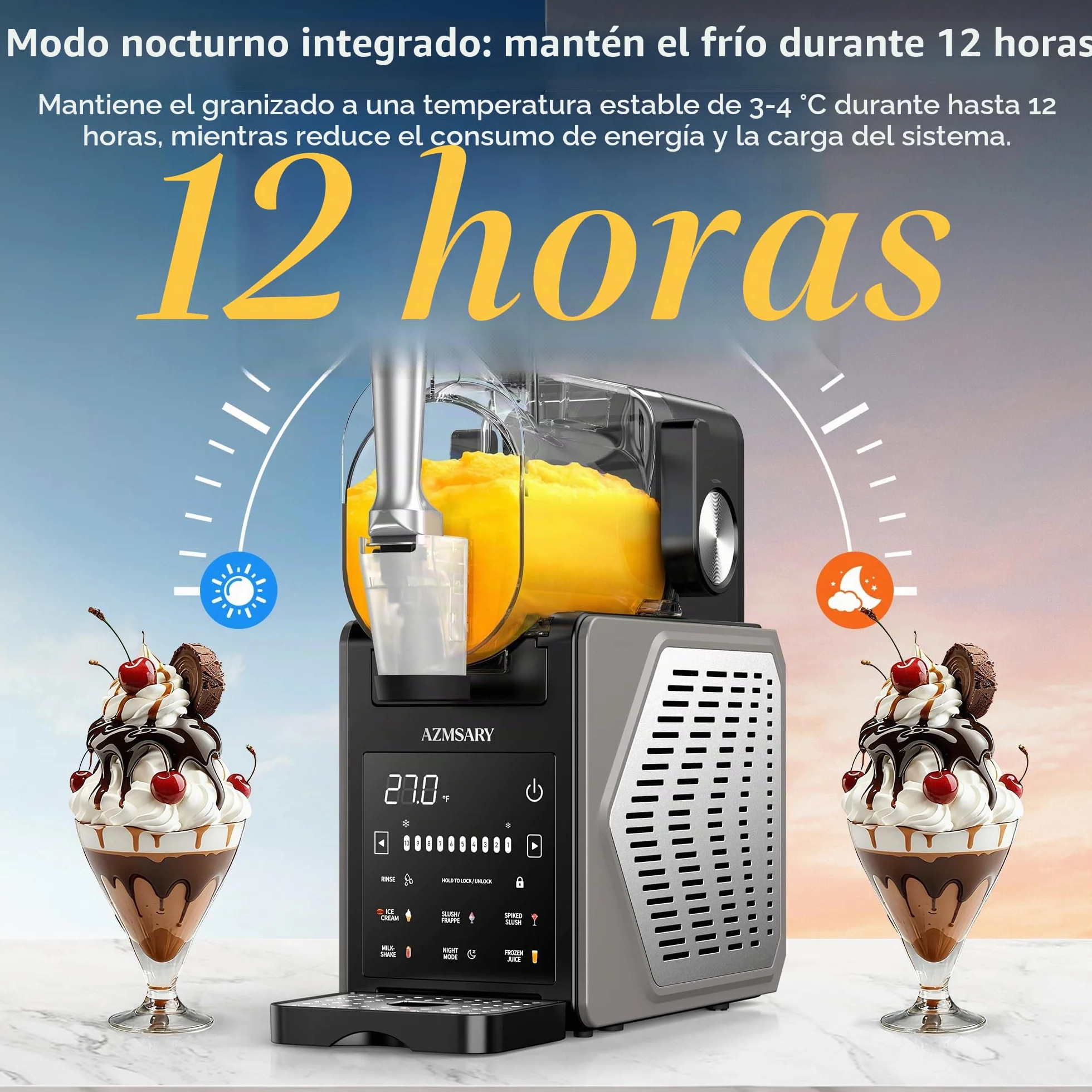 Máquina de granizado – Fácil de usar con un botón 2,5 L Slushie Maker, no requiere hielo, con pantalla LED, 6 programas automáticos para margaritas, frappés, batidos