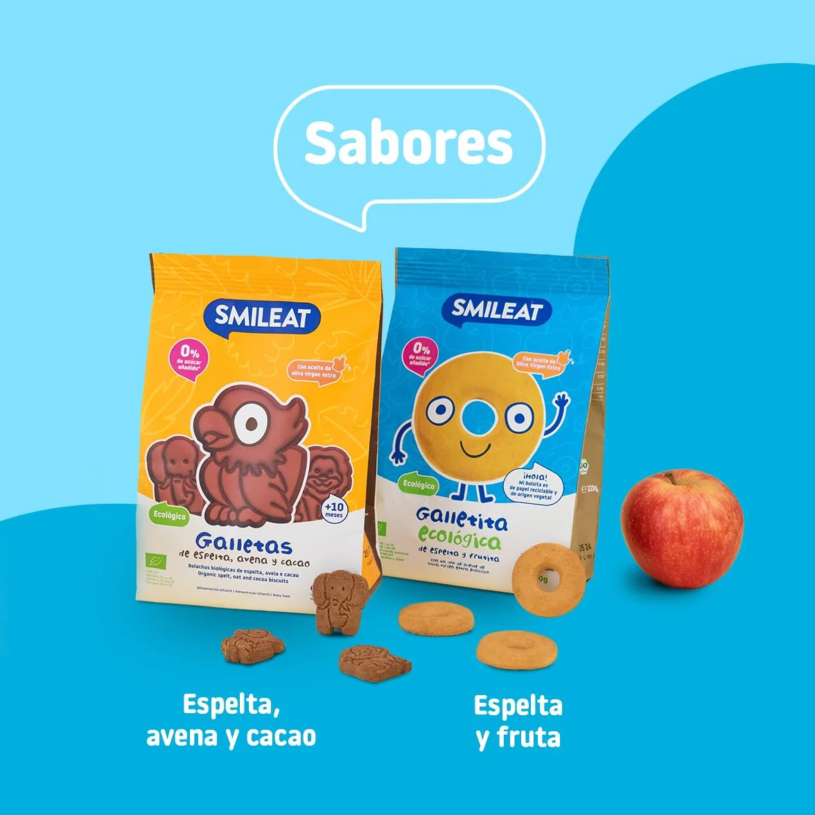 Smileat Galletas de Espelta y Fruta para Peques 10+ meses Sin Azúcar Añadido Aceite de Oliva Virgen Extra 220g