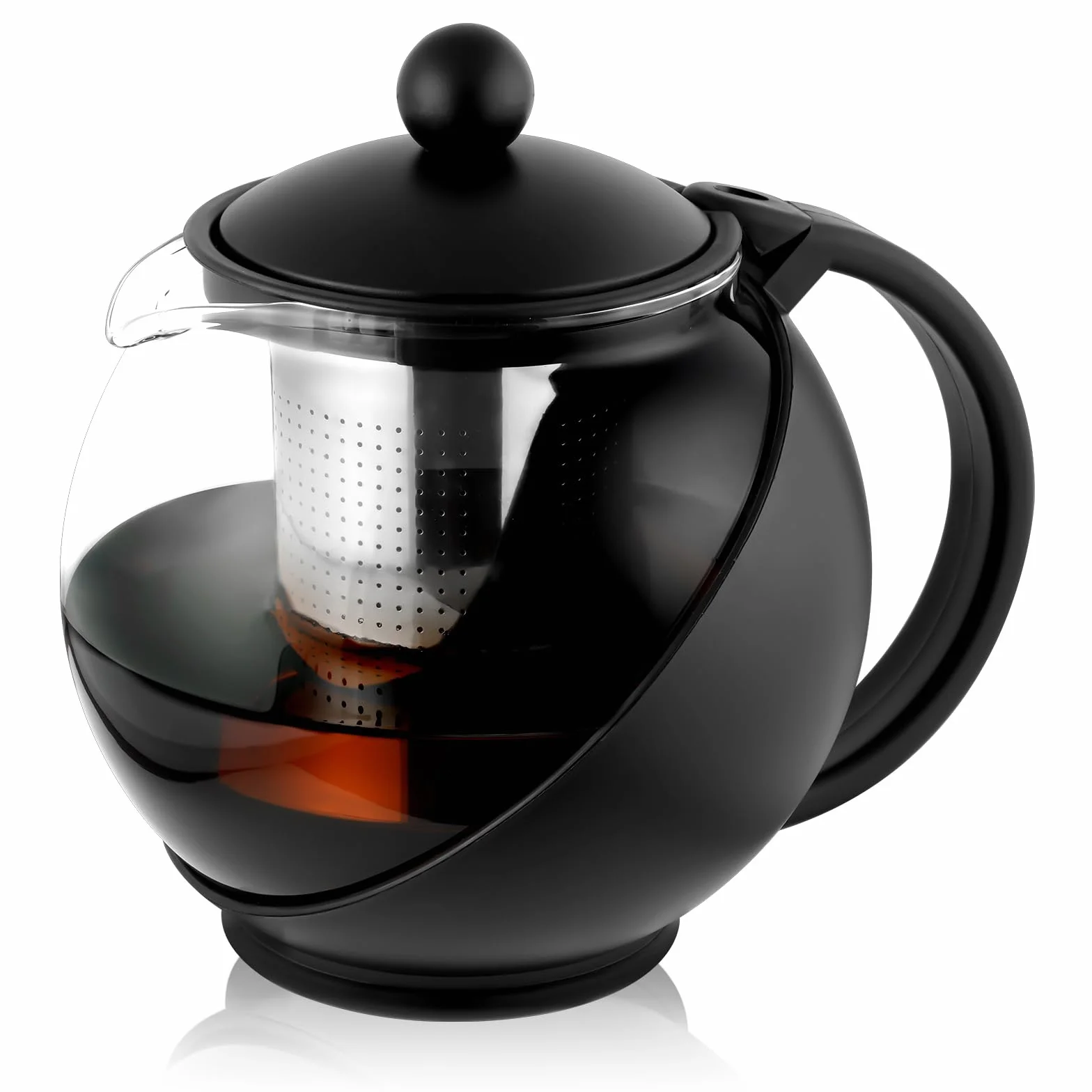 HOTUT Tetera de Vidrio Transparente, 750ML Everyday Round Tea Pot Infusor Cesta Tetera de Vidrio Hojas Sueltas, Tetera de Cristal Infusor de Acero Inoxidable Resistente al Calor, para Té Café