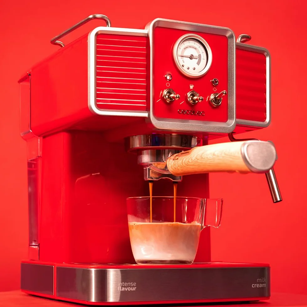 Cecotec Cafetera Express Power Espresso 20 Tradizionale Light Red. 1350 W, Tecnología ForceAroma de 20bars, Vaporizador Orientable, Brazo Doble, Apagado Automático Bandeja de Goteo Desmontable