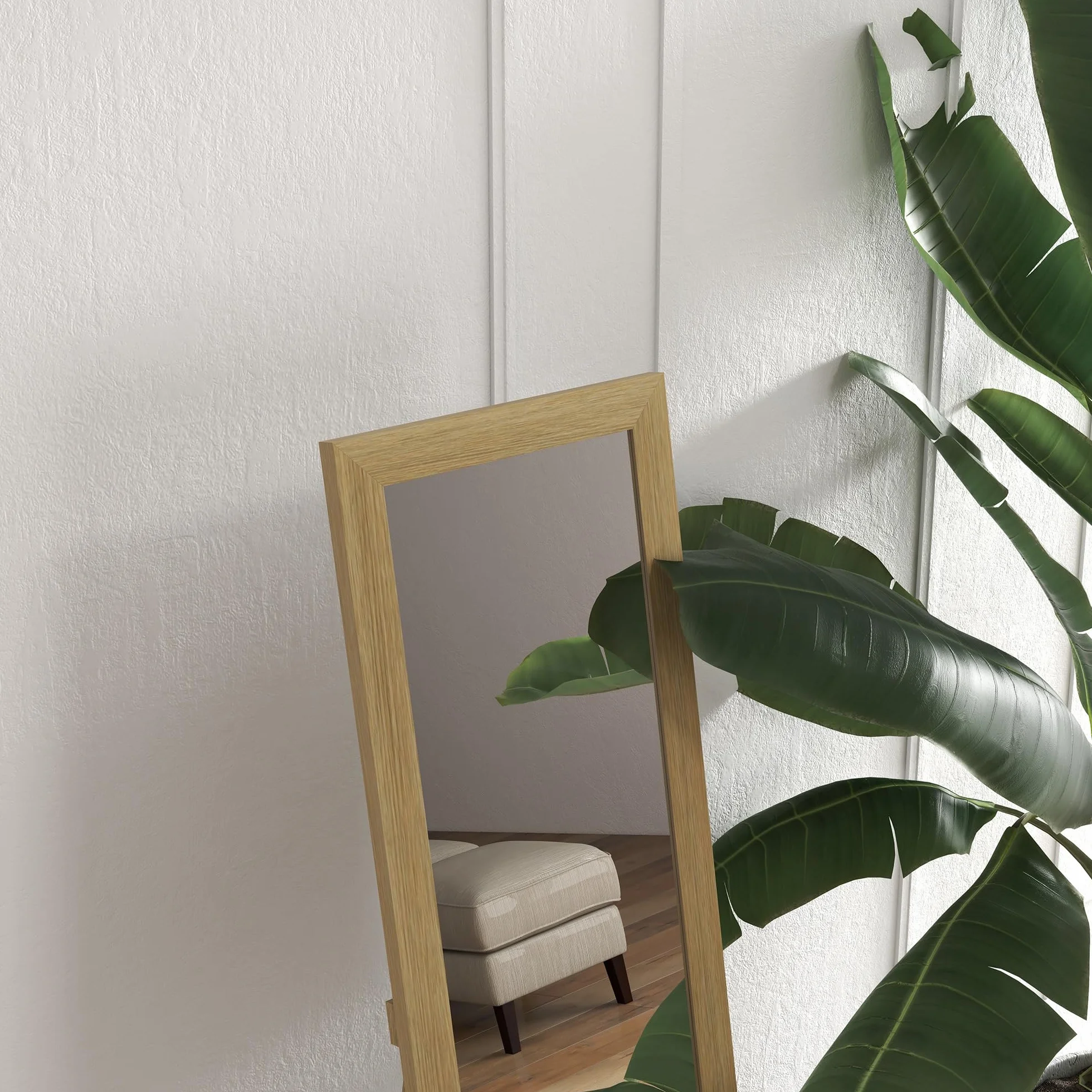 HOMCOM Espejo de Pie Cuerpo Entero 157x37 cm, Espejo de Cuerpo Entero con Soporte, 3 Formas de Uso, Independiente, Montaje Pared y Apoyado, para Salón, Entrada, Dormitorio, Roble