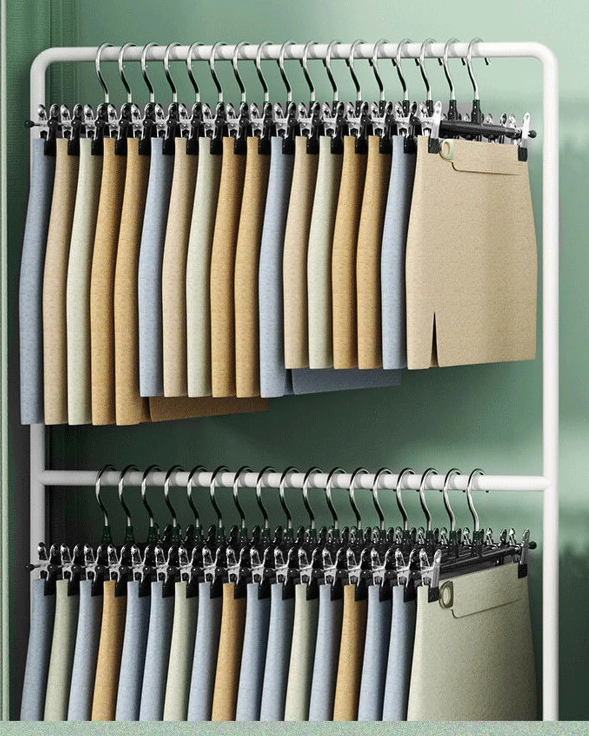 Perchas Pantalones Ahorra Espacio 30cm Antideslizantes con Clips Ajustables Paquete de 10