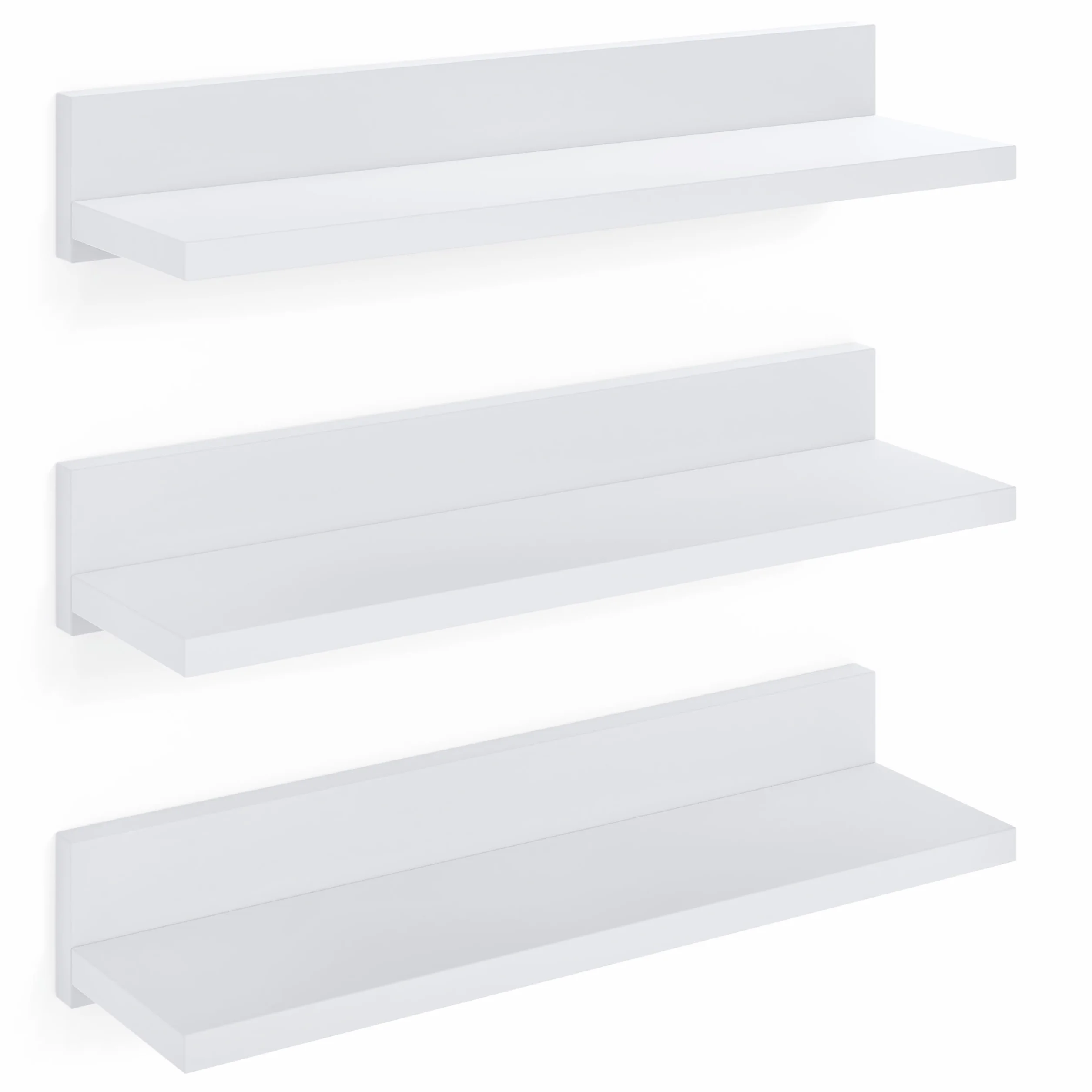 Estante de Pared 39cm, 3 Estantes Flotantes Blancos, Juego para Dormitorio y Cocina