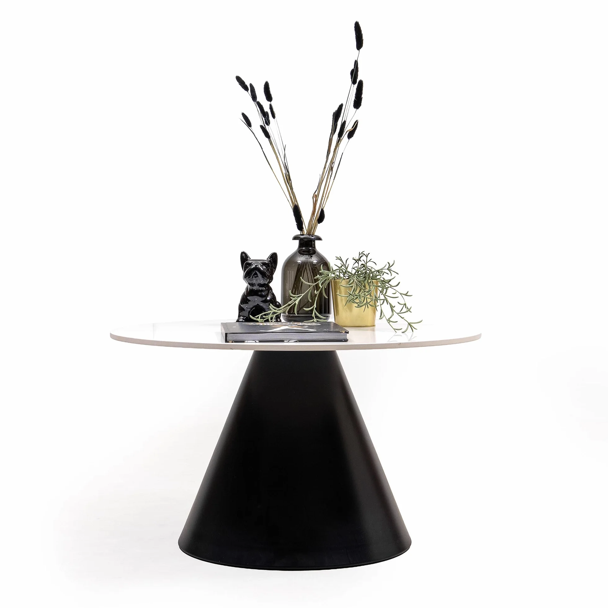 Homely - Juego de 2 Mesa Auxiliares Lúmica | Redonda 70 Ø .40 cm Alto./ 50 Ø .47 cm Alto. | Base de Estructura Metálica | Tapa Porcelánica Efecto Mármol | Mesa Auxiliar versatil, rincón o Centro.