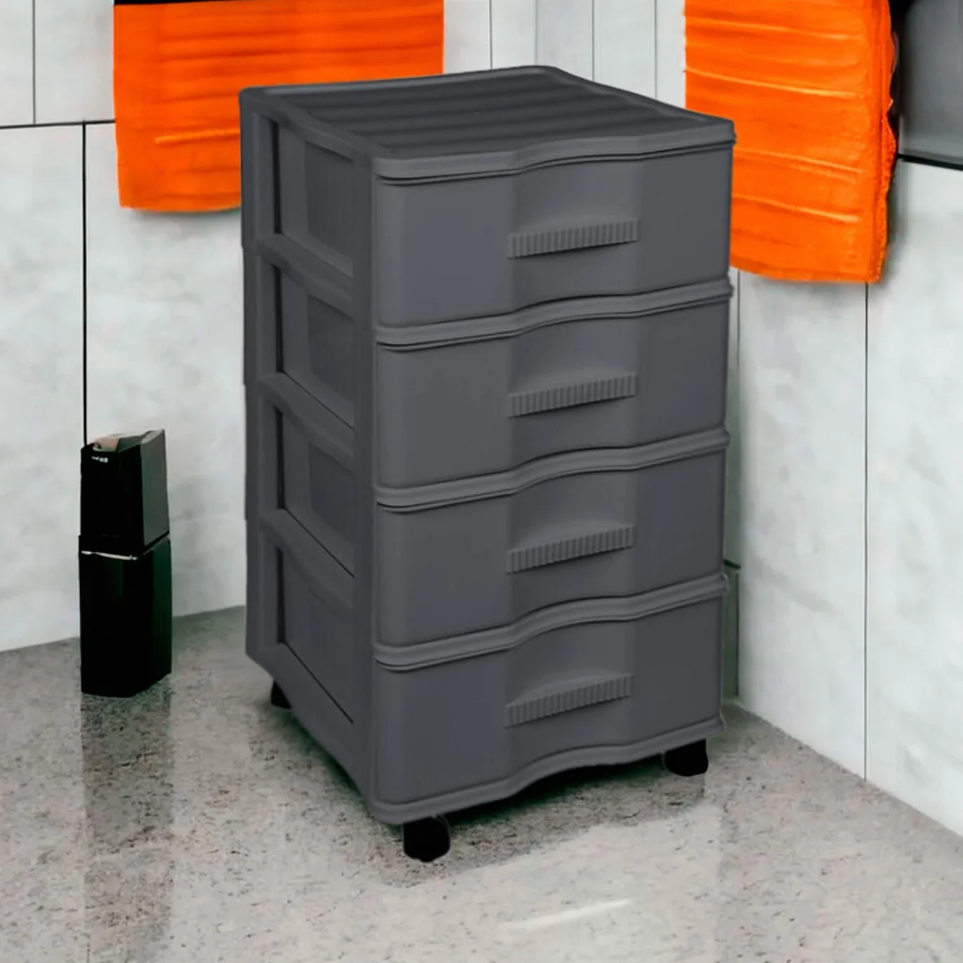 Acan Tradineur - Cajonera de Almacenamiento Wagon - 4 Cajones - Torre de Almacenamiento Multiusos para Oficina, hogar, Escuela, etc - 67,5 x 37 x 39 cm - Color Gris