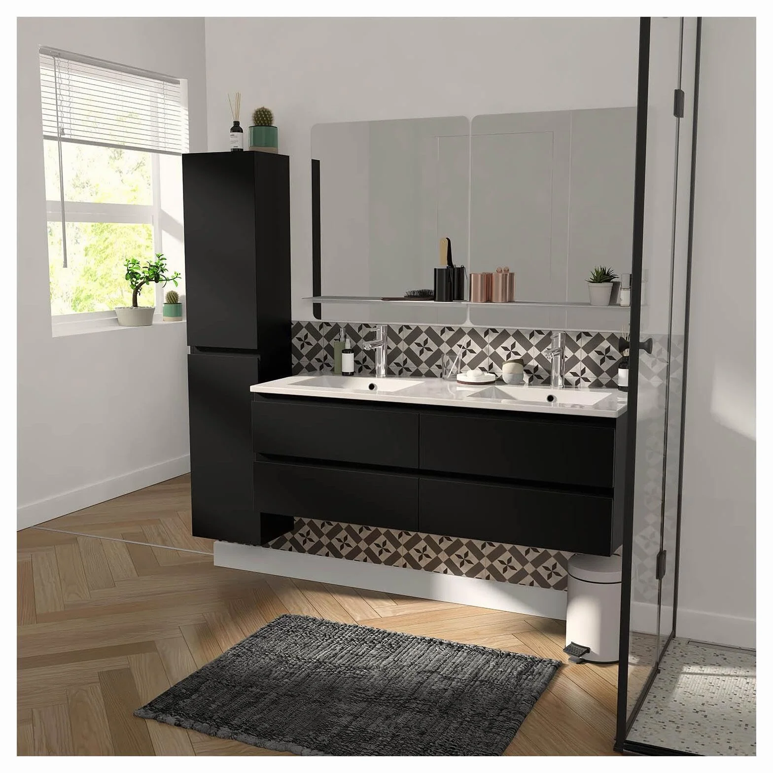 Sorrento - Mueble bajo lavabo (120 cm), color negro