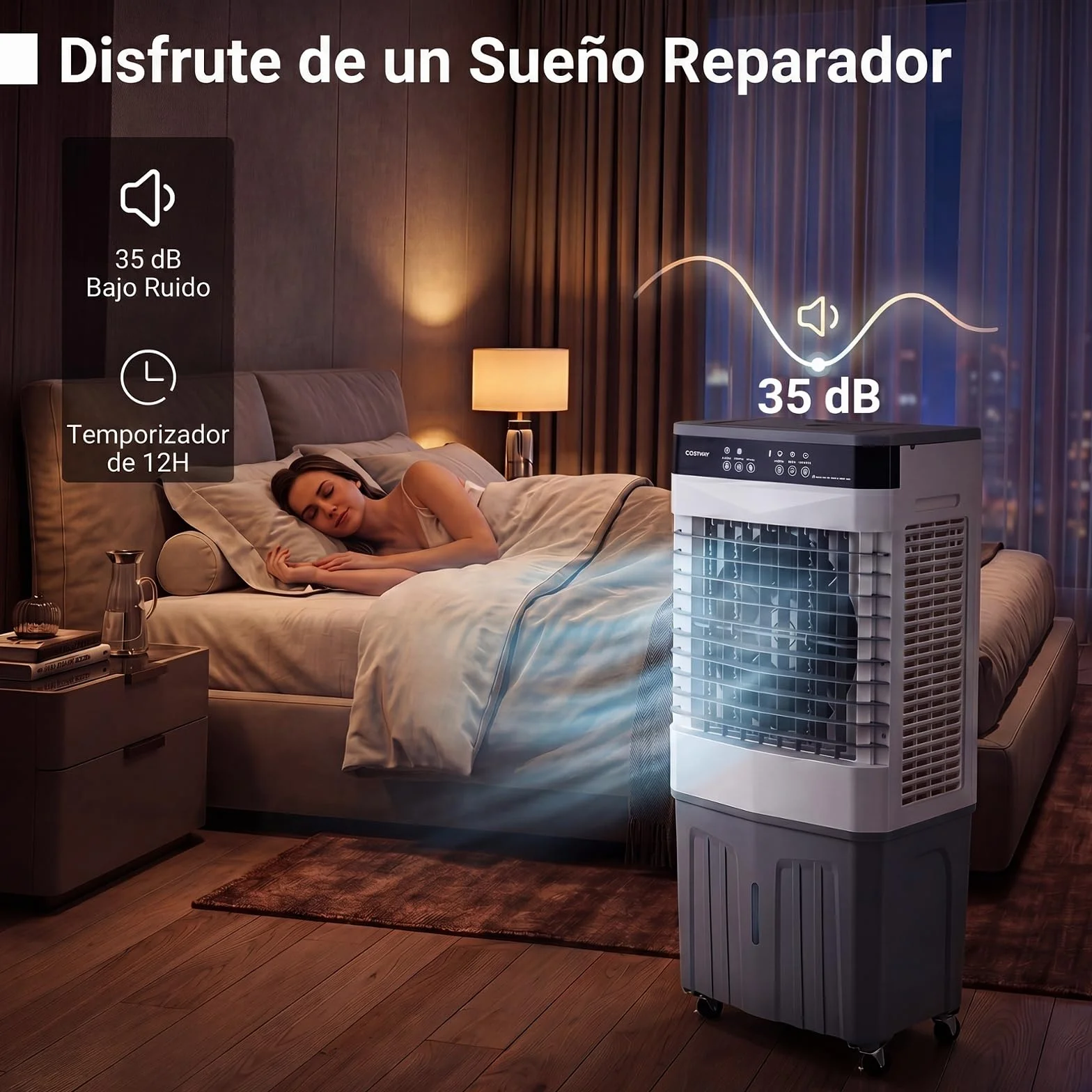 COSTWAY 3 en 1 Climatizador Evaporativo, Enfriador de Aire Portatil con 3 Velocidades, 2 Modos, 12H Temporizador, Ventilador con Ruedas, Oscilación de 70º/90° y Cubetas de Hielo (49 x 31 x 109 cm)